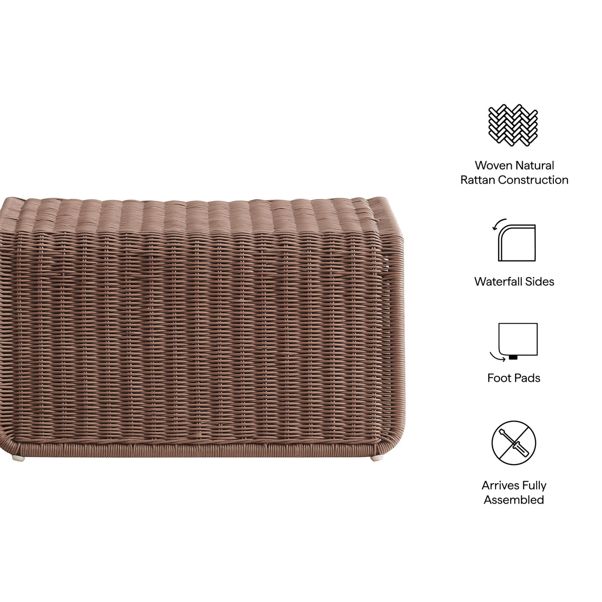 Eira Waterfall Natural Rattan Ottoman - Mocha