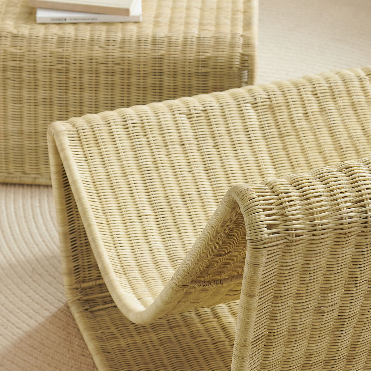 Eira 2 Piece Continuous Curved Natural Rattan Lounge Chair and Ottoman Set - Natural Rattan