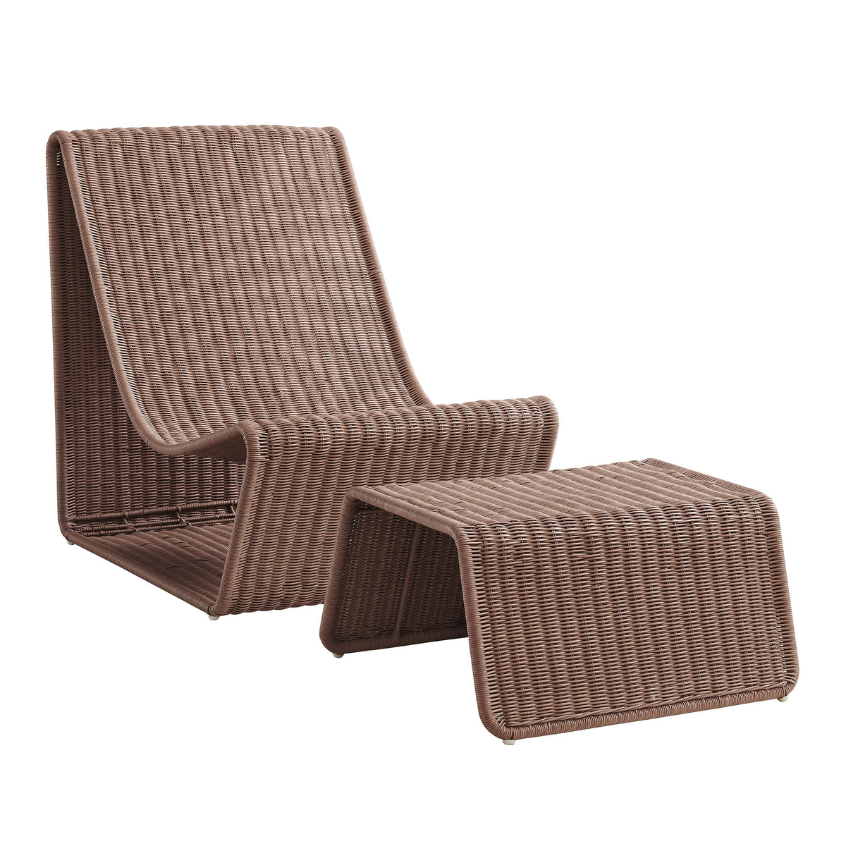 Eira 2 Piece Continuous Curved Natural Rattan Lounge Chair and Ottoman Set - Mocha