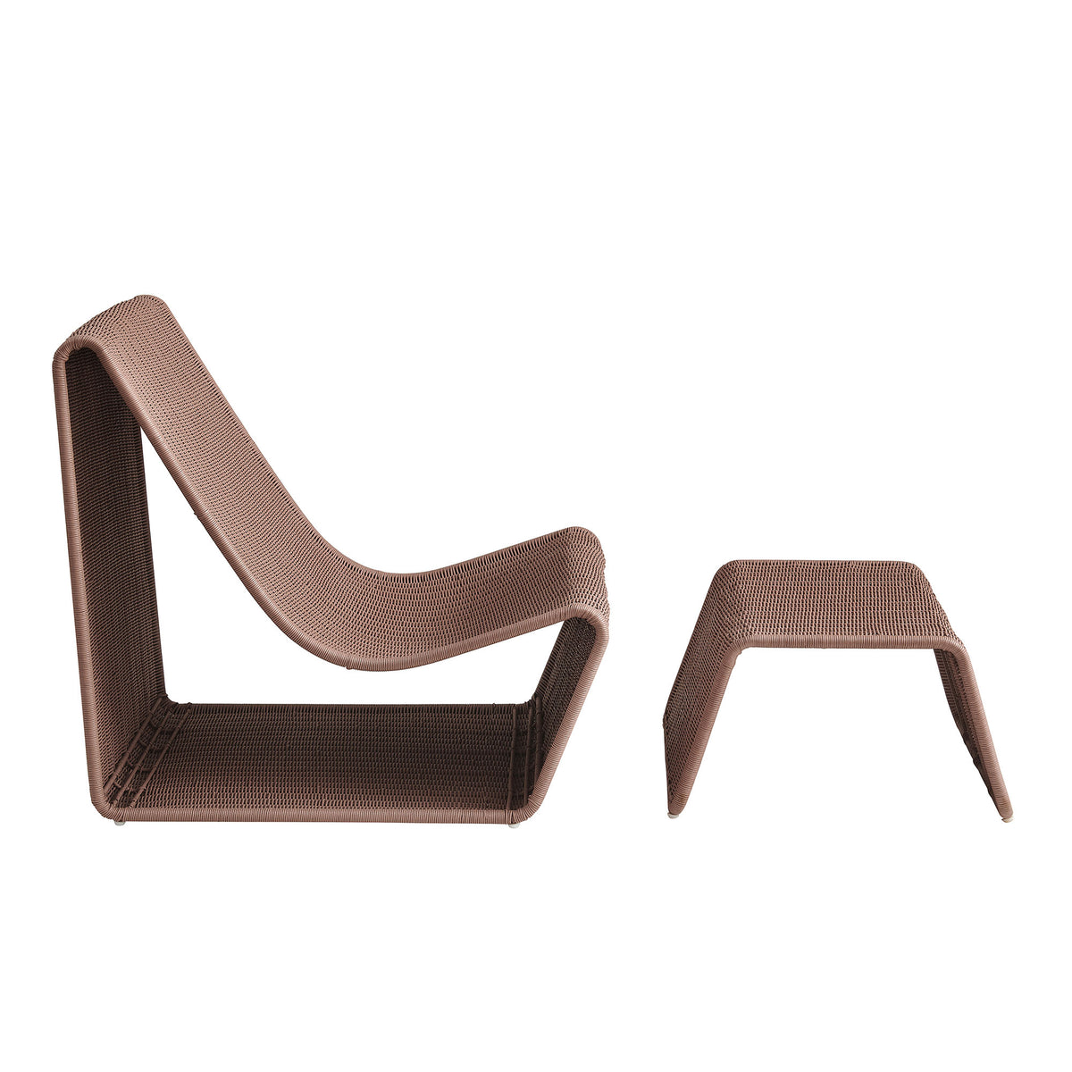 Eira 2 Piece Continuous Curved Natural Rattan Lounge Chair and Ottoman Set - Mocha