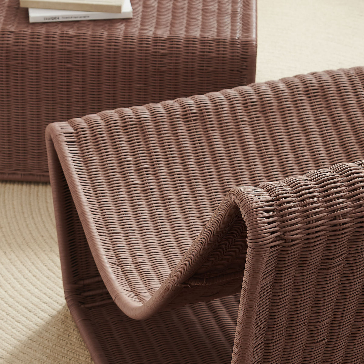 Eira 2 Piece Continuous Curved Natural Rattan Lounge Chair and Ottoman Set - Mocha