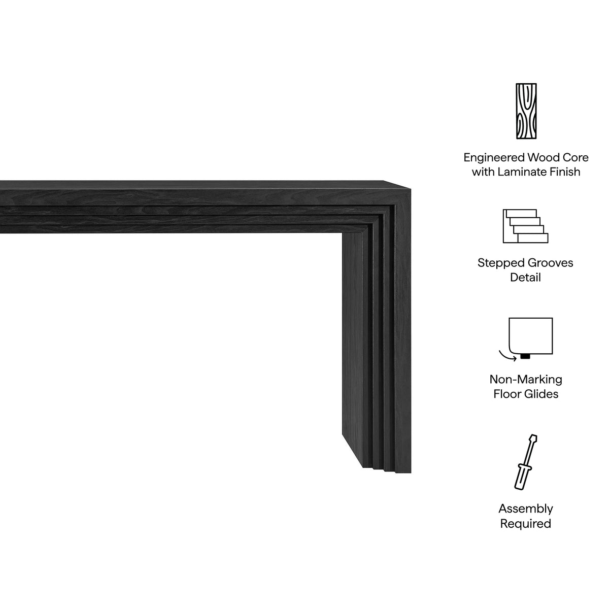 Olney 63 Inch Fluted Console Table - Black