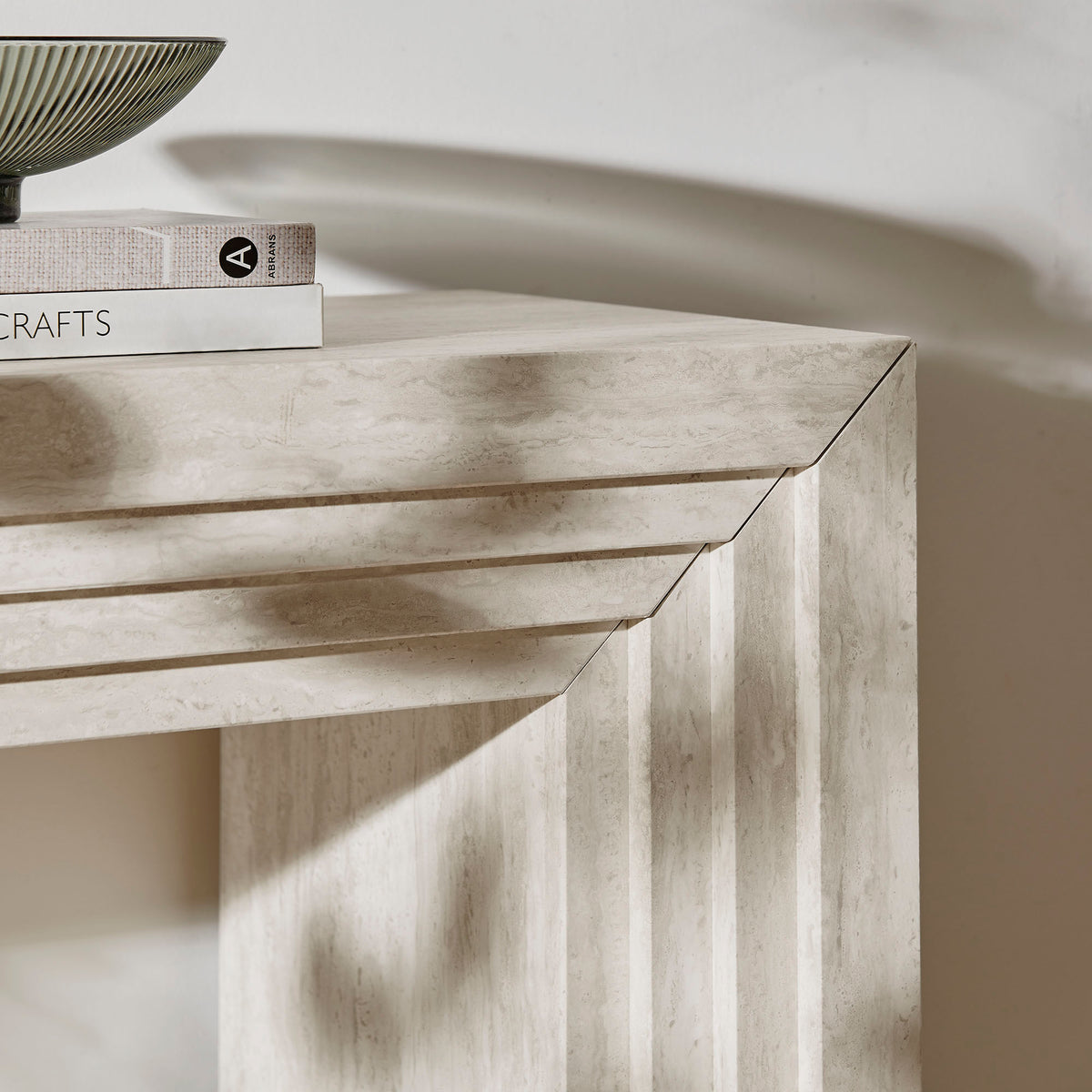Olney 63 Inch Fluted Console Table - Ivory Travertine