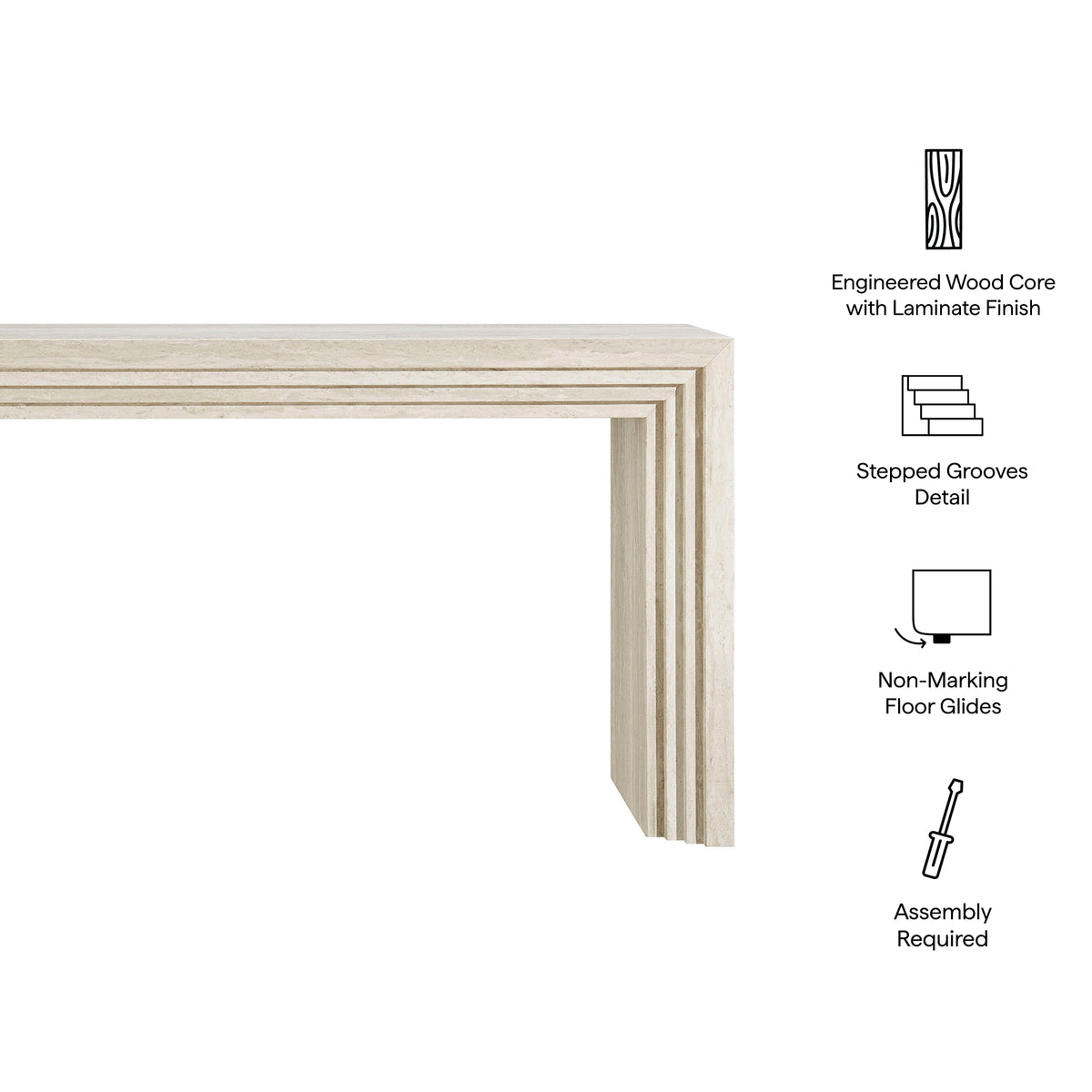 Olney 63 Inch Fluted Console Table - Ivory Travertine