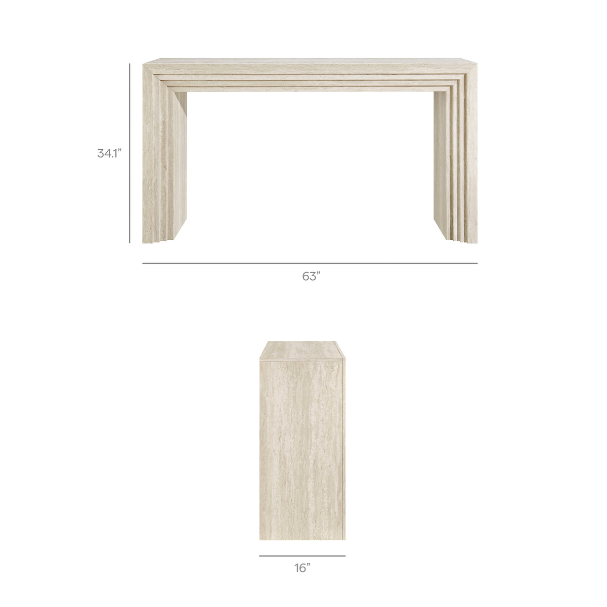 Olney 63 Inch Fluted Console Table - Ivory Travertine