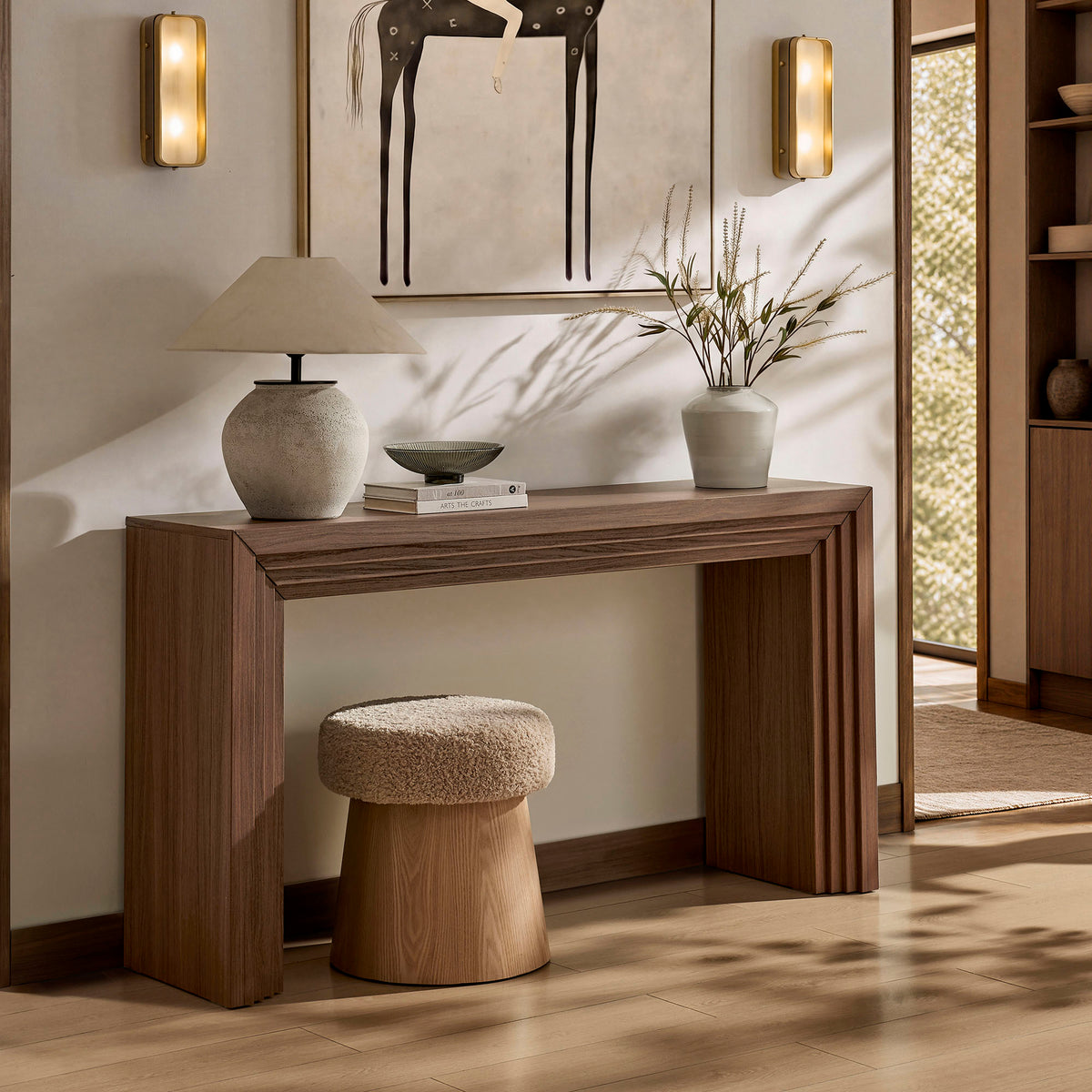 Olney 63 Inch Fluted Console Table - Walnut