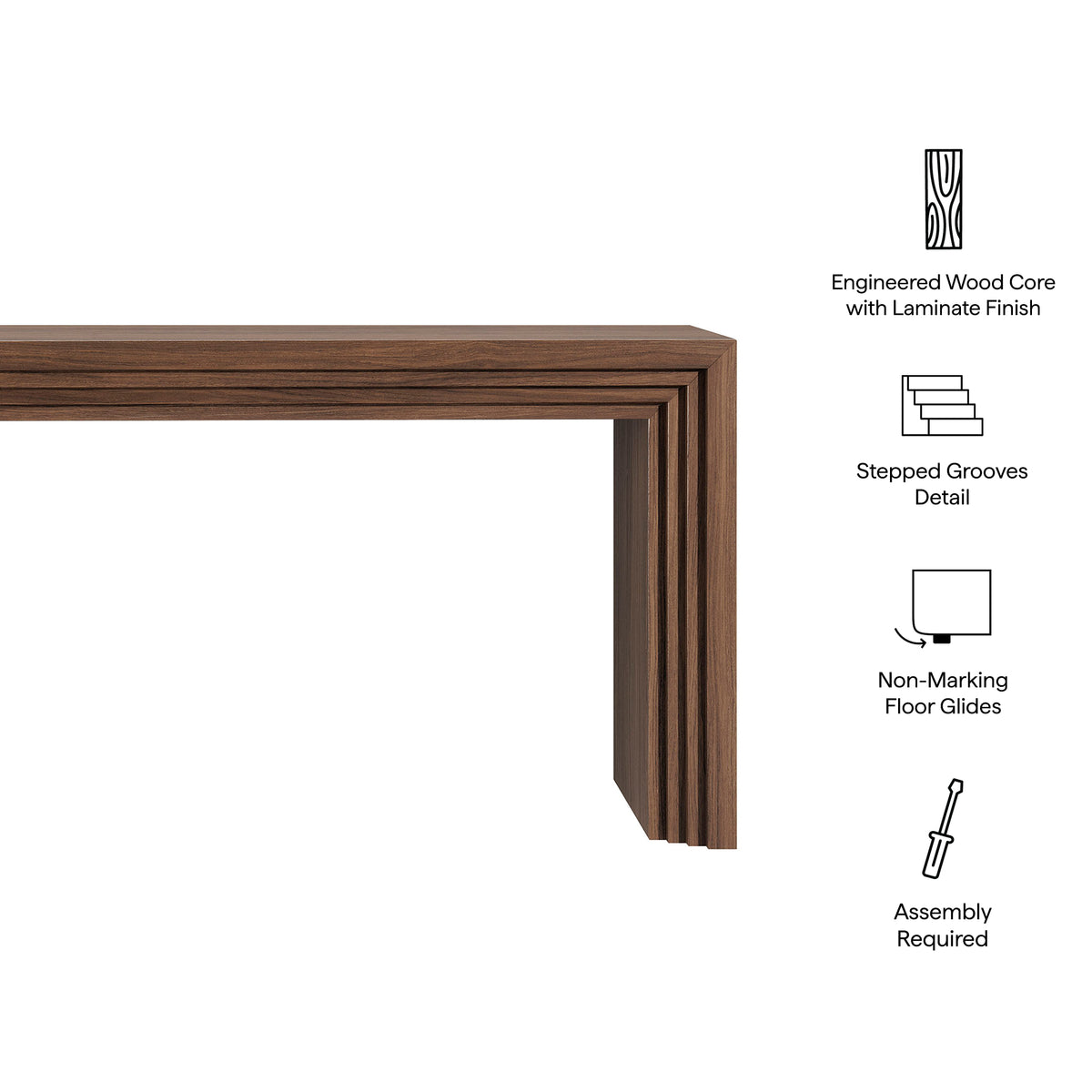 Olney 63 Inch Fluted Console Table - Walnut