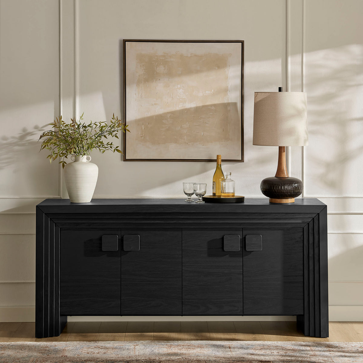 Olney 4-Door Fluted Sideboard - Black