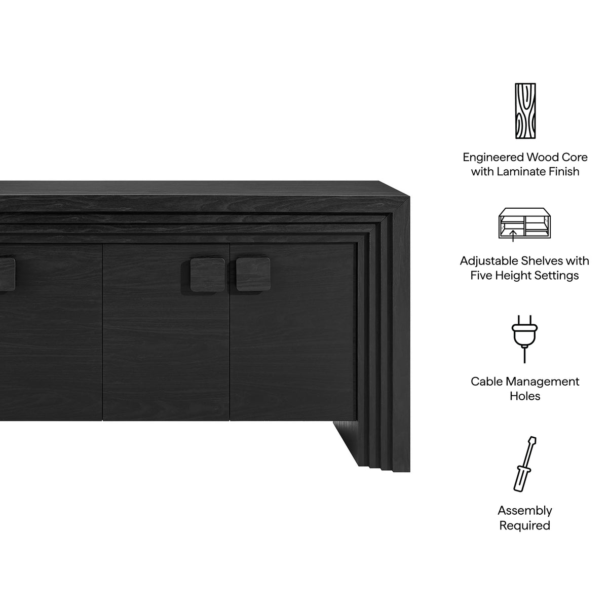 Olney 4-Door Fluted Sideboard - Black
