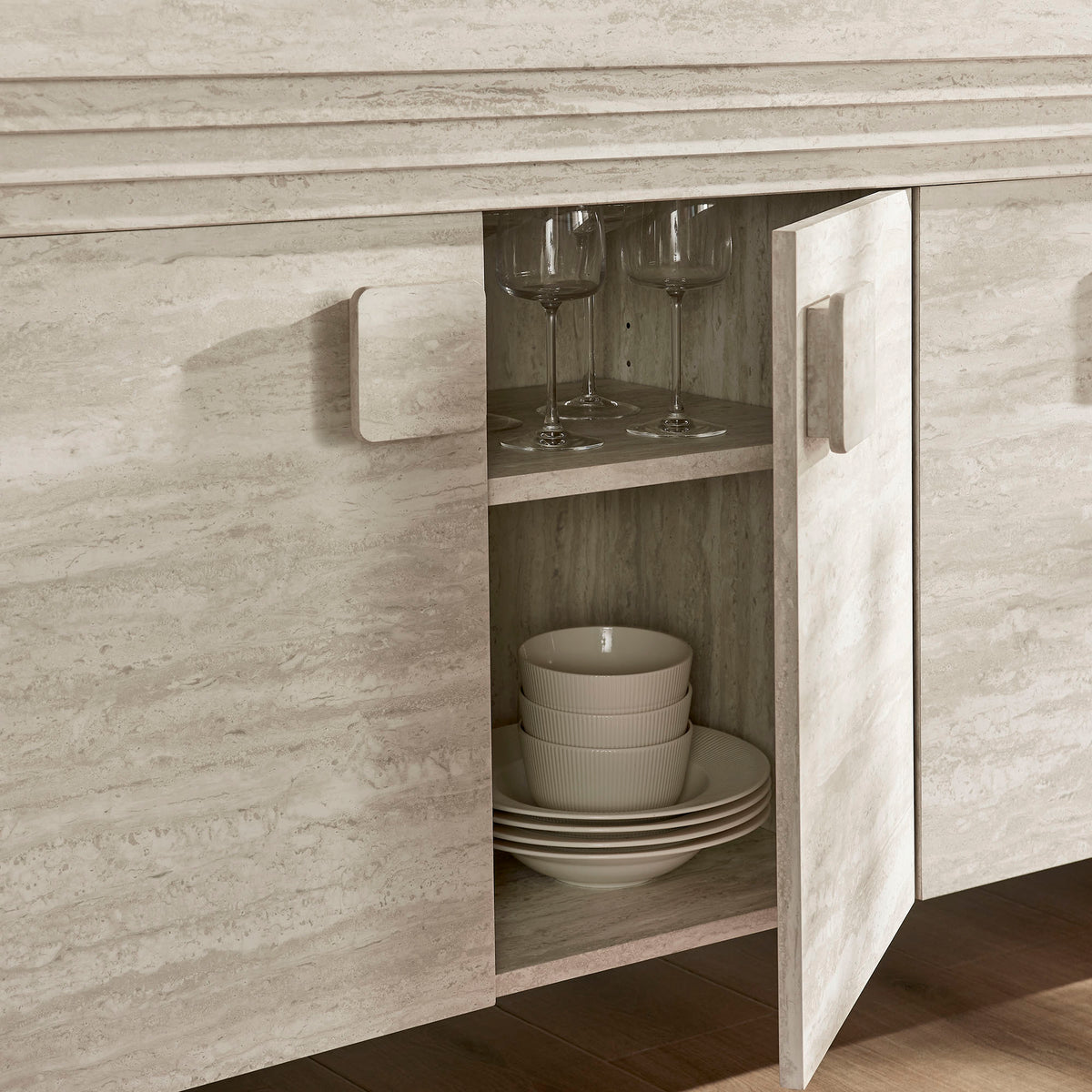 Olney 4-Door Fluted Sideboard - Ivory Travertine