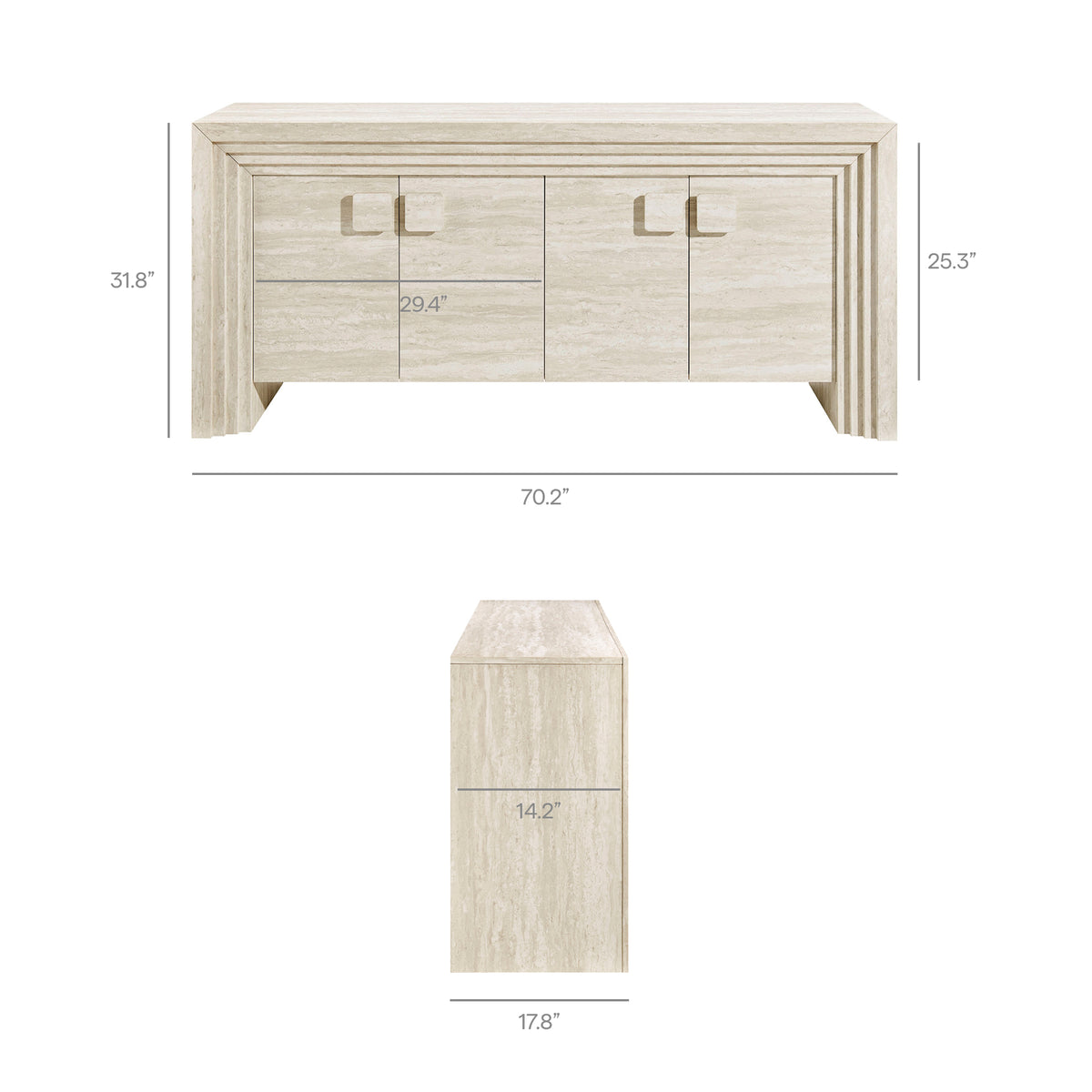 Olney 4-Door Fluted Sideboard - Ivory Travertine
