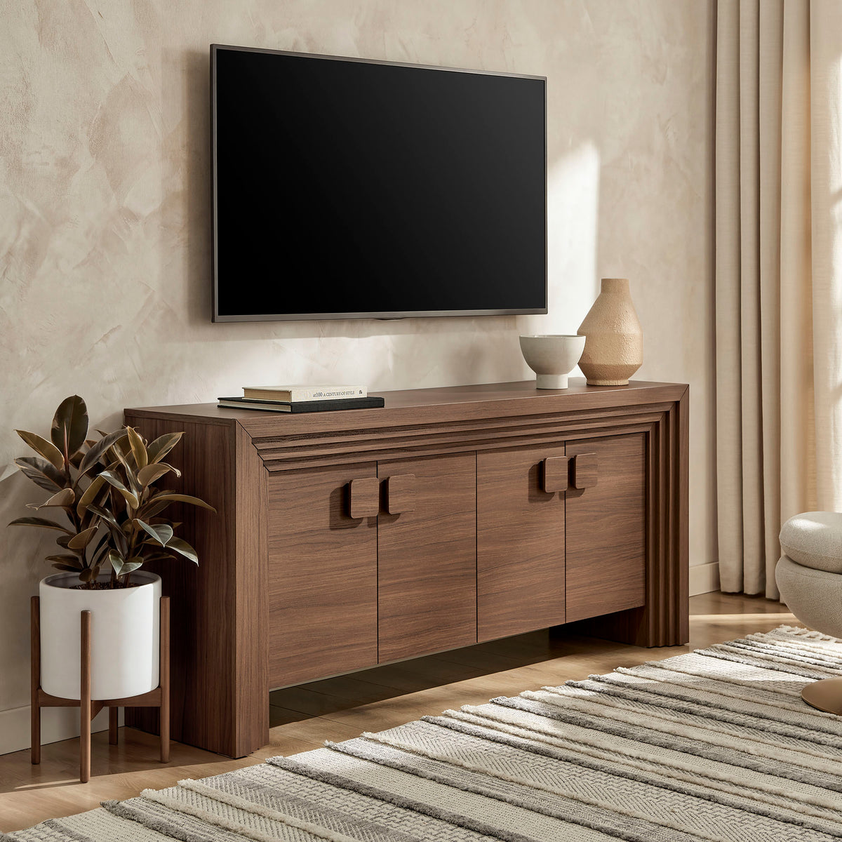Olney 4-Door Fluted Sideboard - Walnut