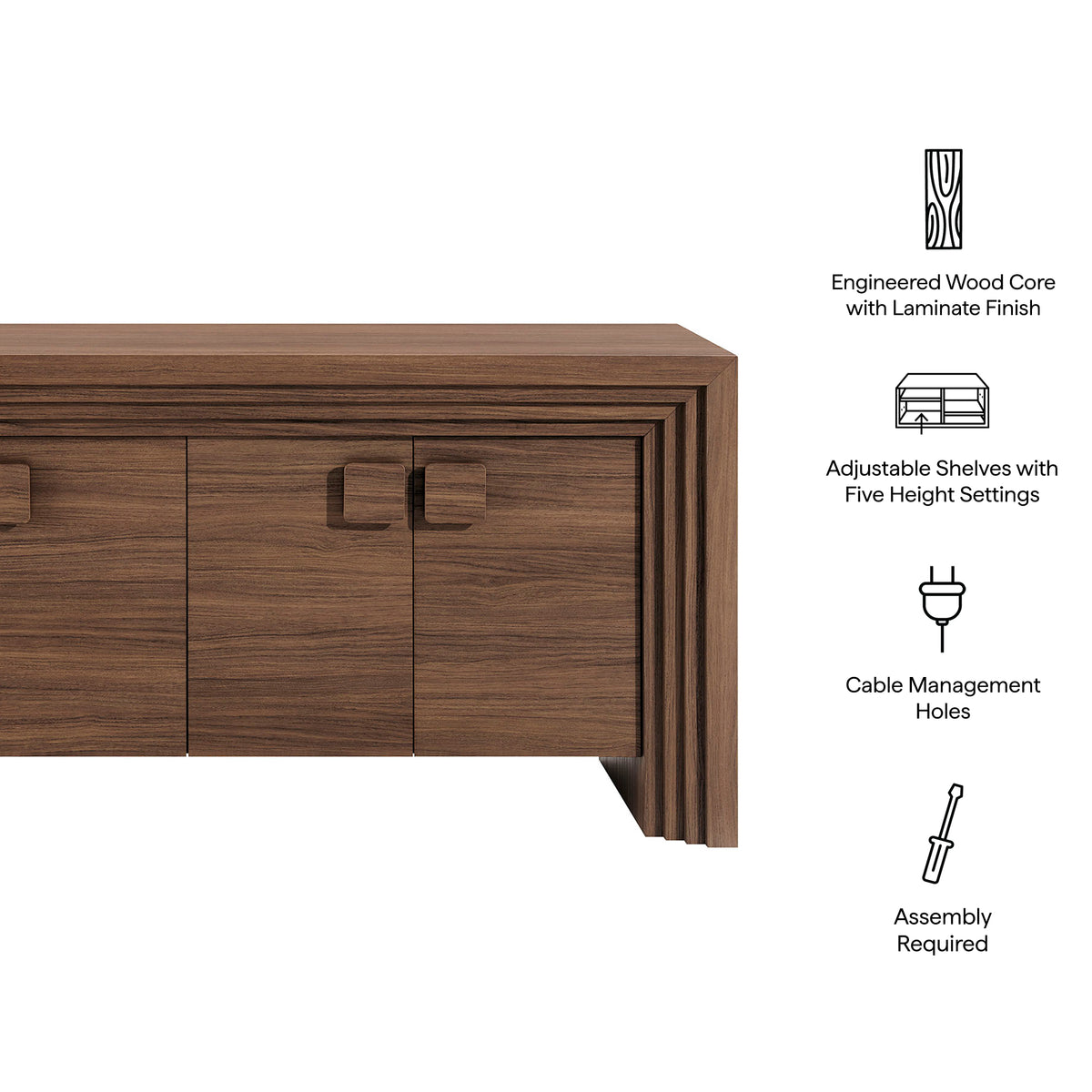 Olney 4-Door Fluted Sideboard - Walnut