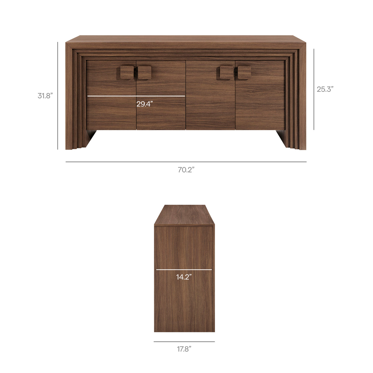 Olney 4-Door Fluted Sideboard - Walnut