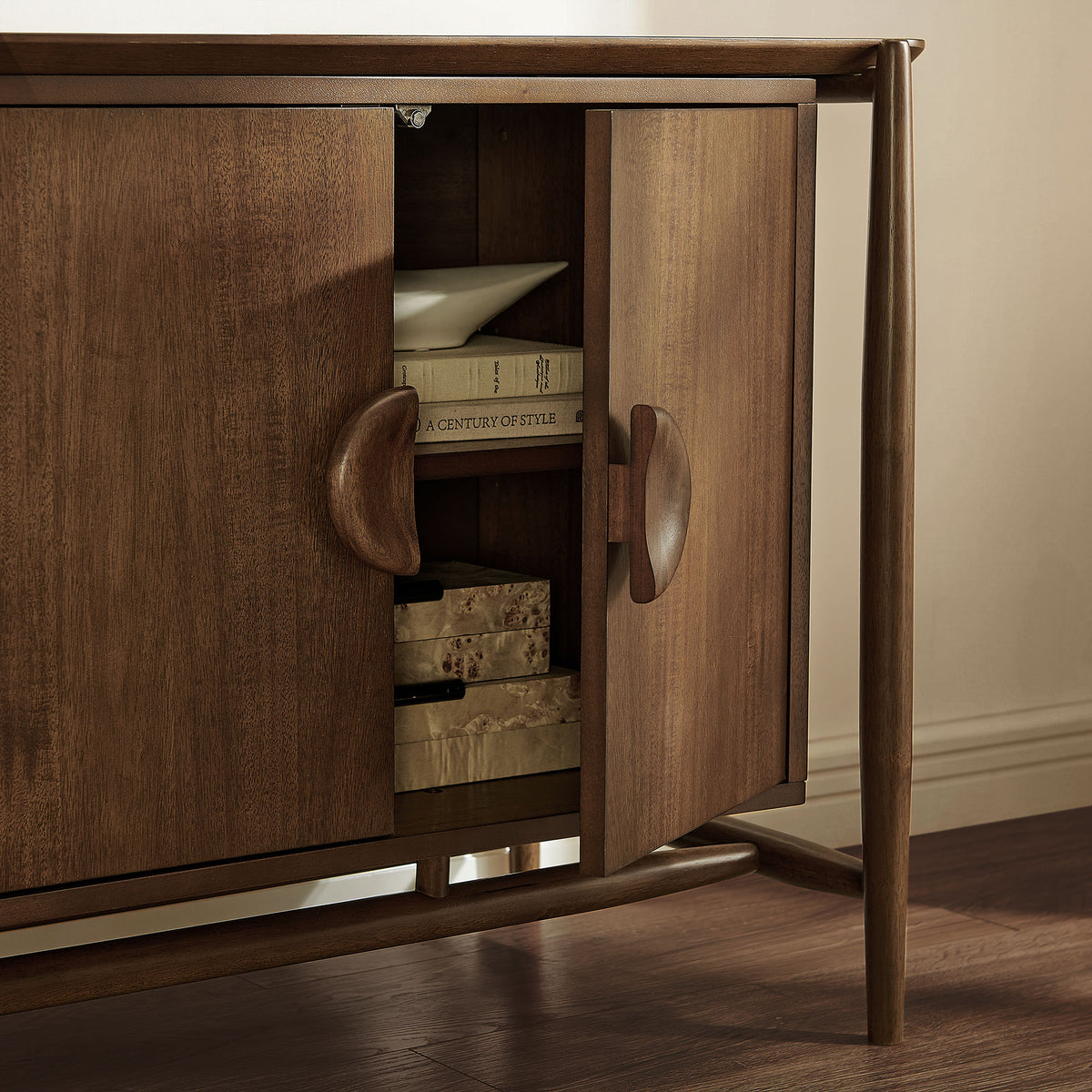 Rothwell 64 Inch 4-Door Acacia Veneer Sideboard Buffet Cabinet - Walnut
