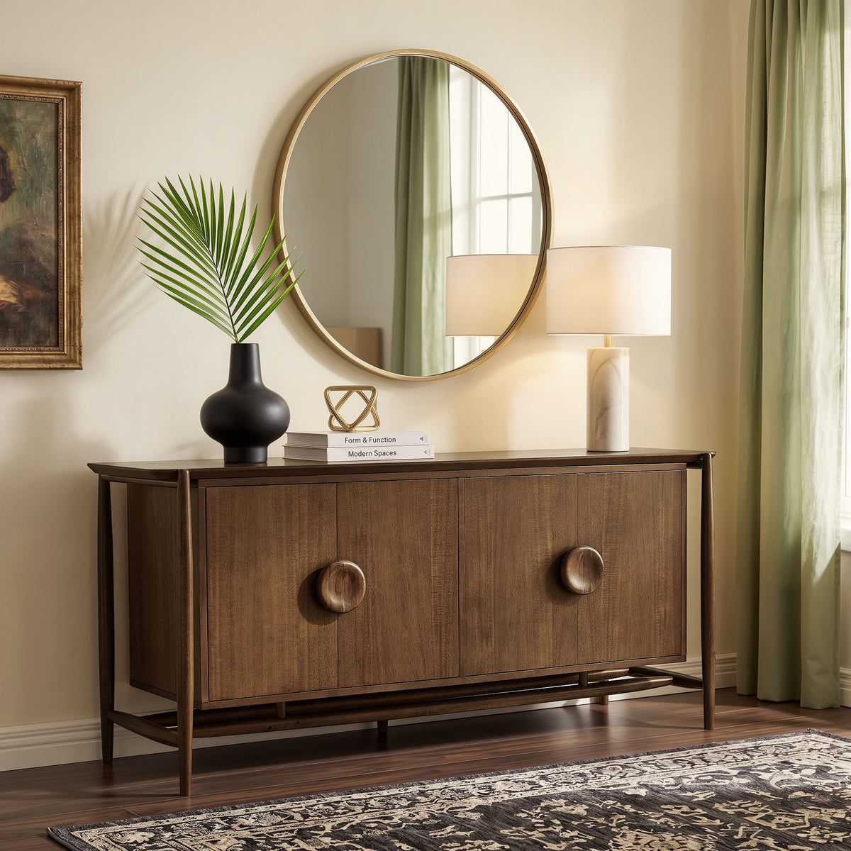 Rothwell 64 Inch 4-Door Acacia Veneer Sideboard Buffet Cabinet - Walnut
