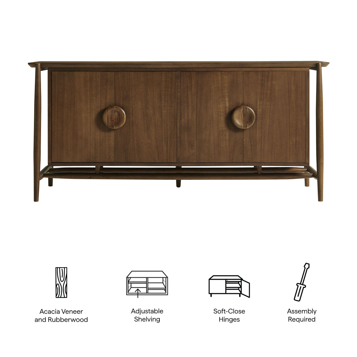 Rothwell 64 Inch 4-Door Acacia Veneer Sideboard Buffet Cabinet - Walnut