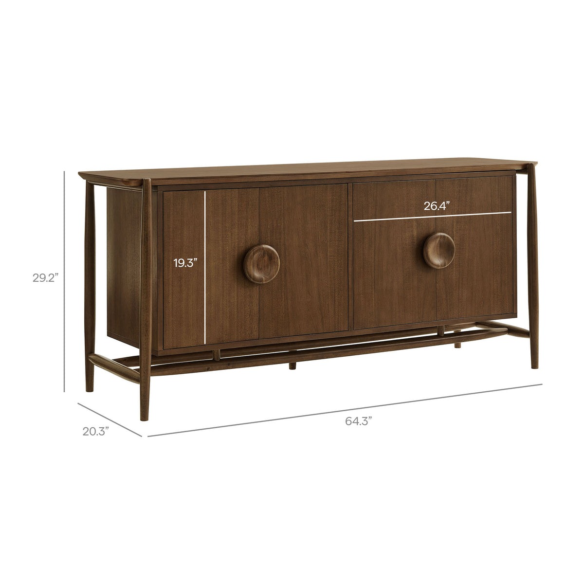 Rothwell 64 Inch 4-Door Acacia Veneer Sideboard Buffet Cabinet - Walnut