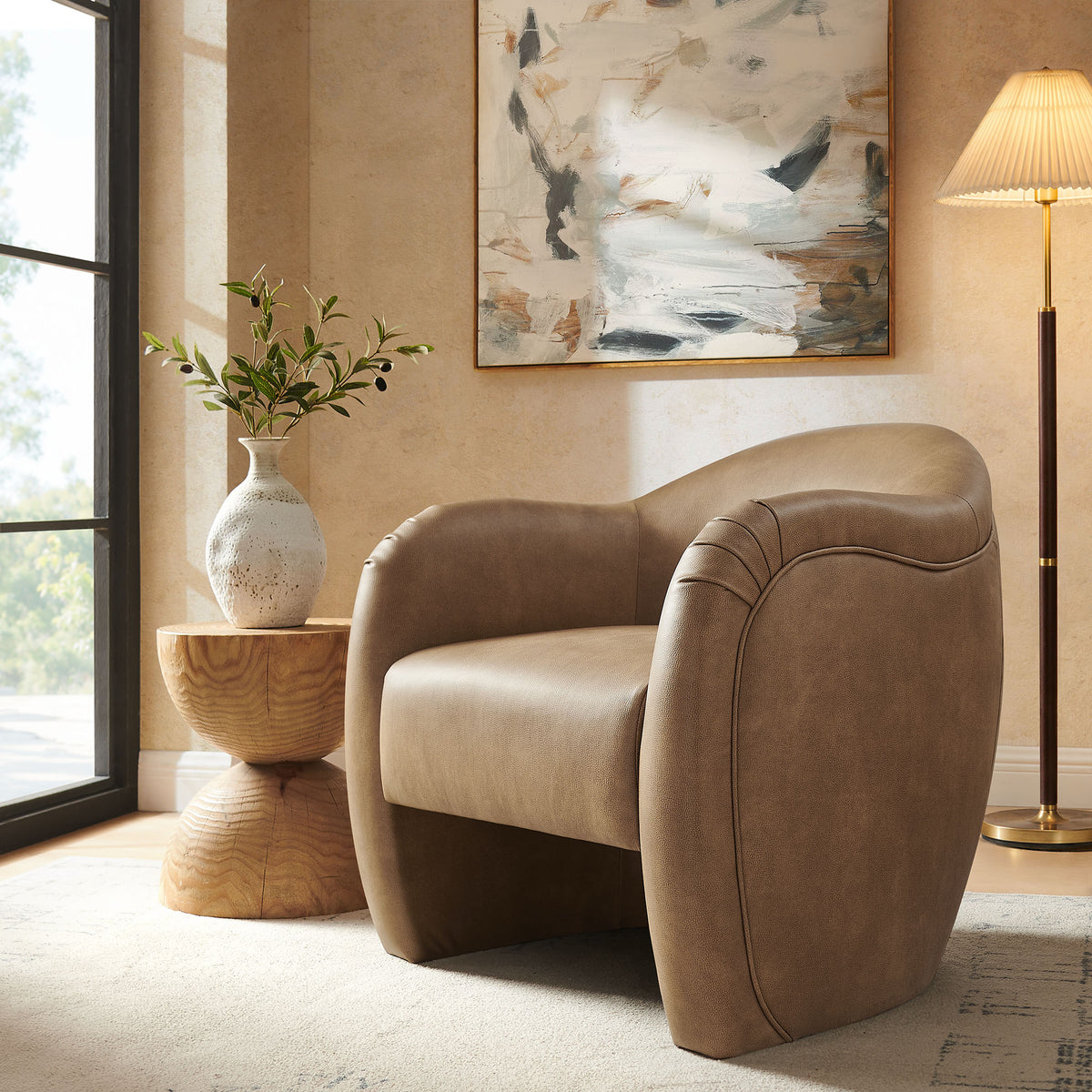 Compose Barrel Vegan Leather Accent Chair - Toast