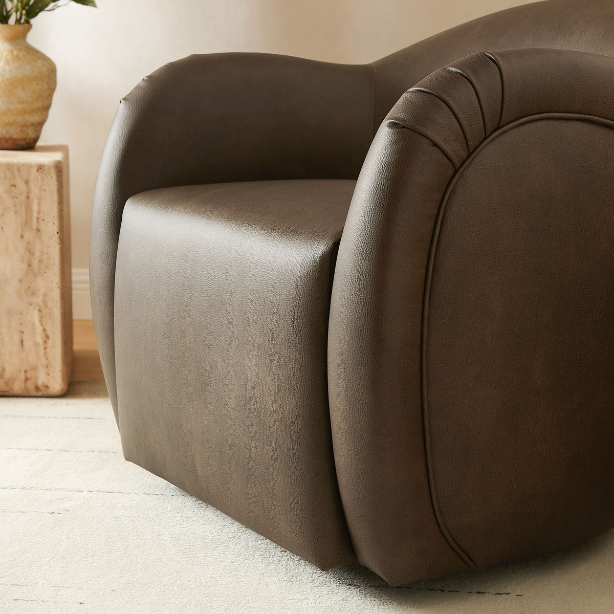 Compose Barrel Vegan Leather Swivel Armchair - Mushroom