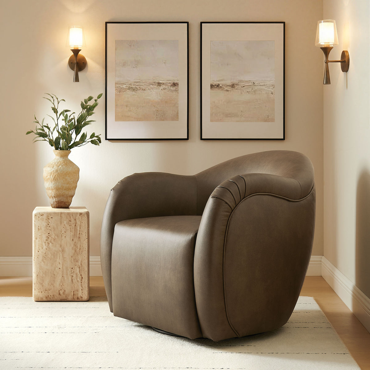 Compose Barrel Vegan Leather Swivel Armchair - Mushroom