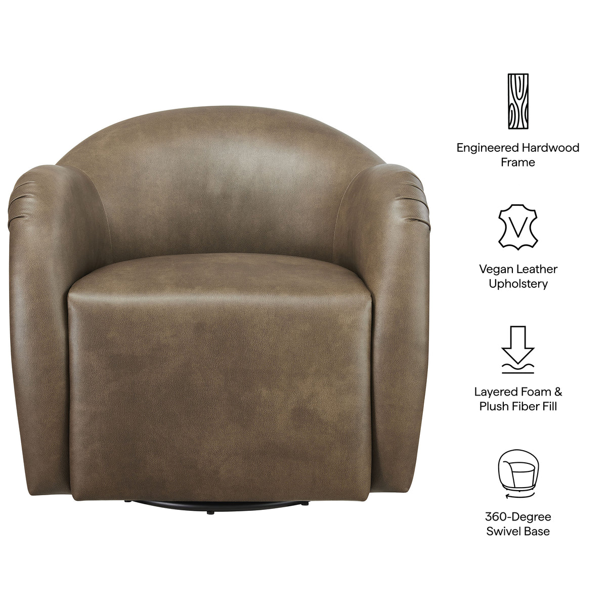 Compose Barrel Vegan Leather Swivel Armchair - Mushroom