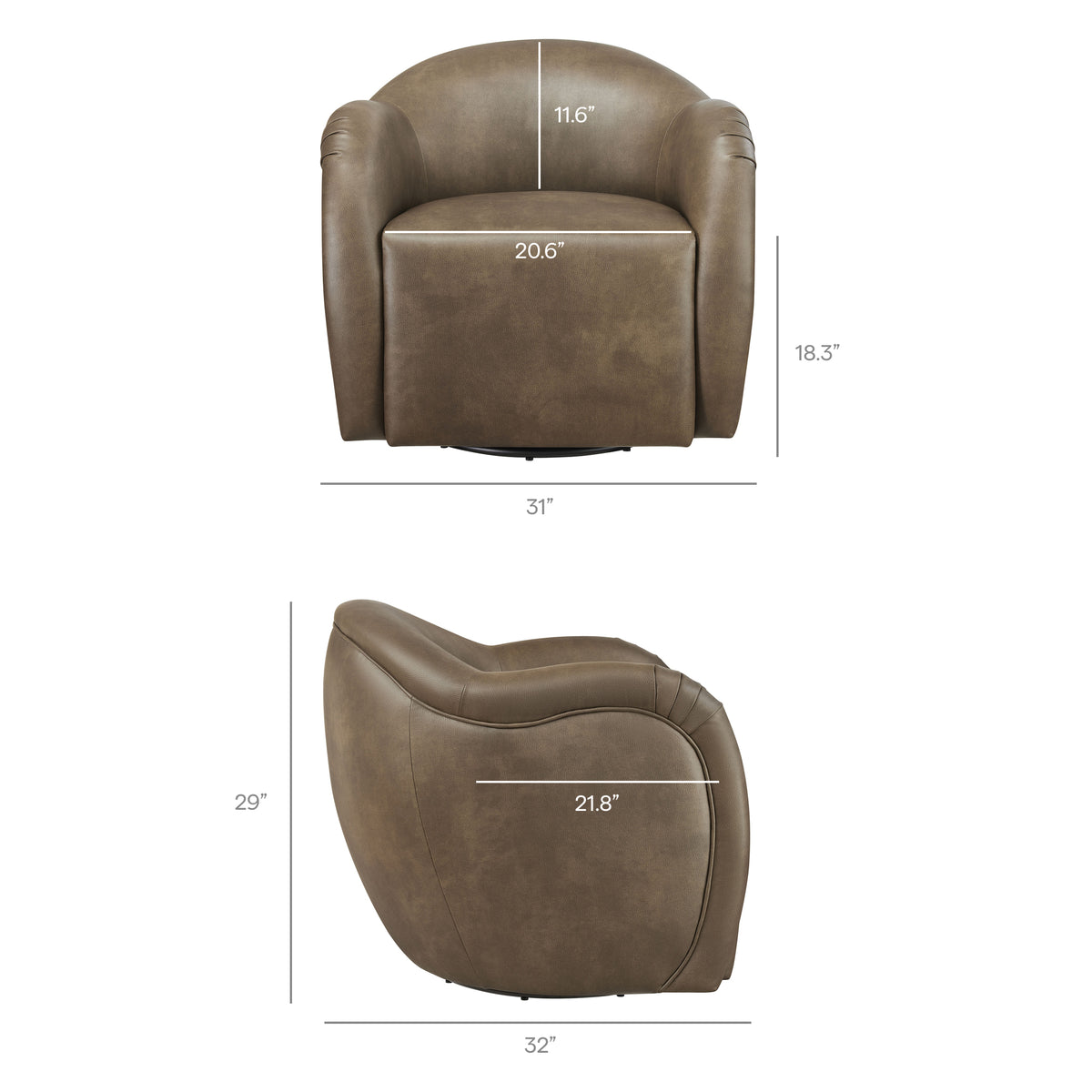 Compose Barrel Vegan Leather Swivel Armchair - Mushroom