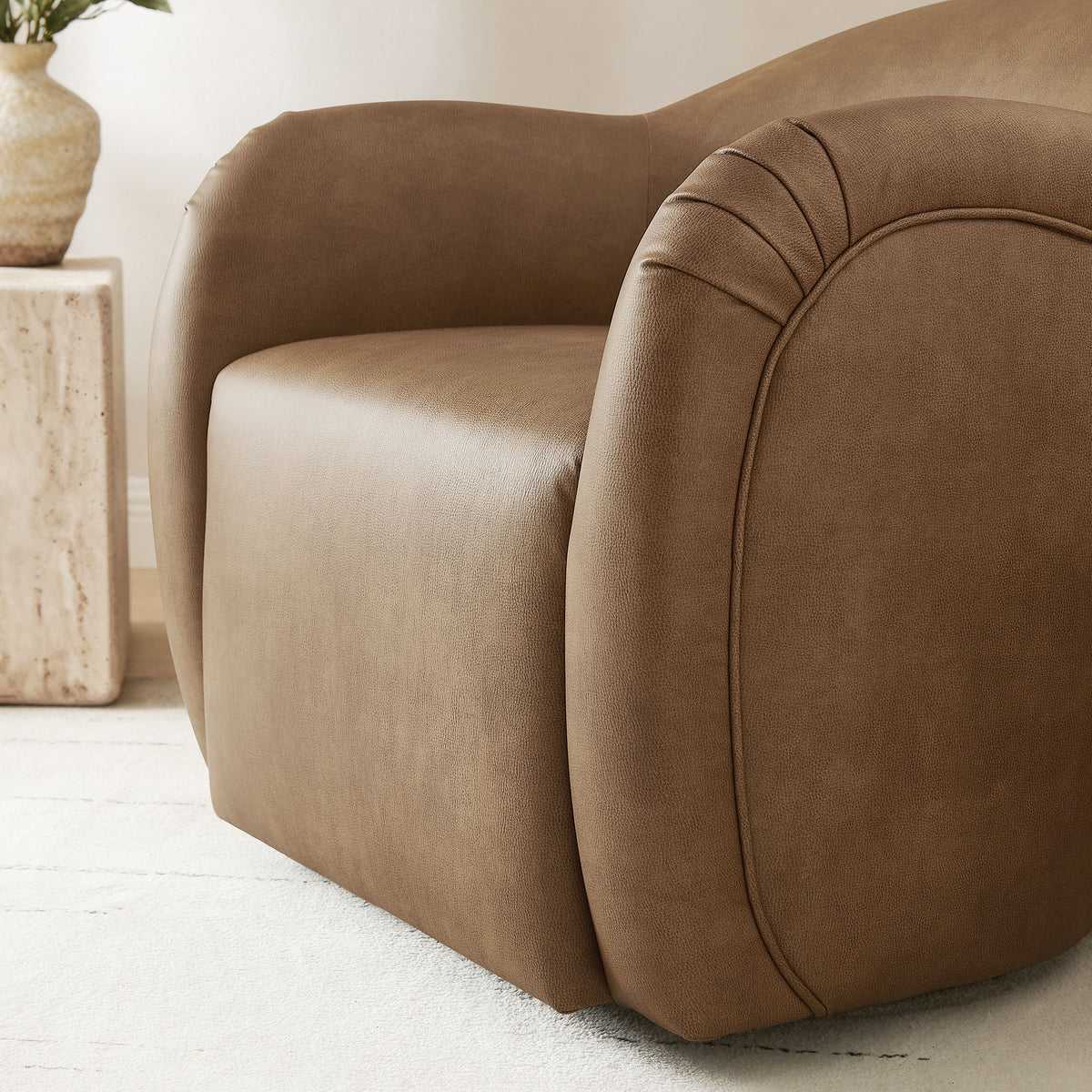 Compose Barrel Vegan Leather Swivel Armchair - Toast