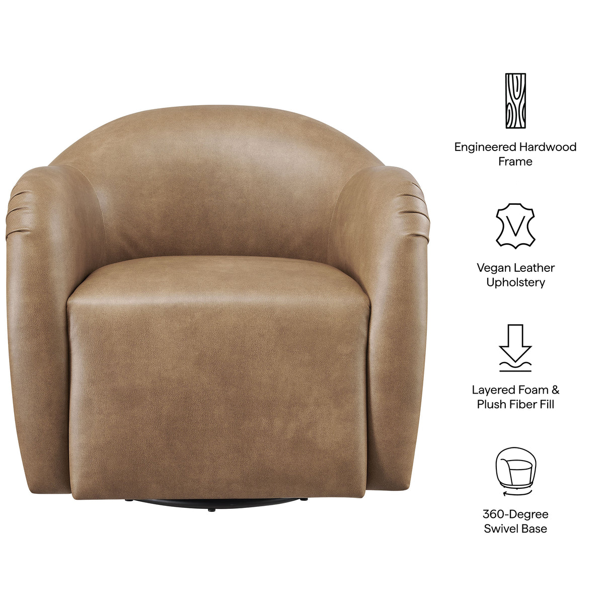 Compose Barrel Vegan Leather Swivel Armchair - Toast