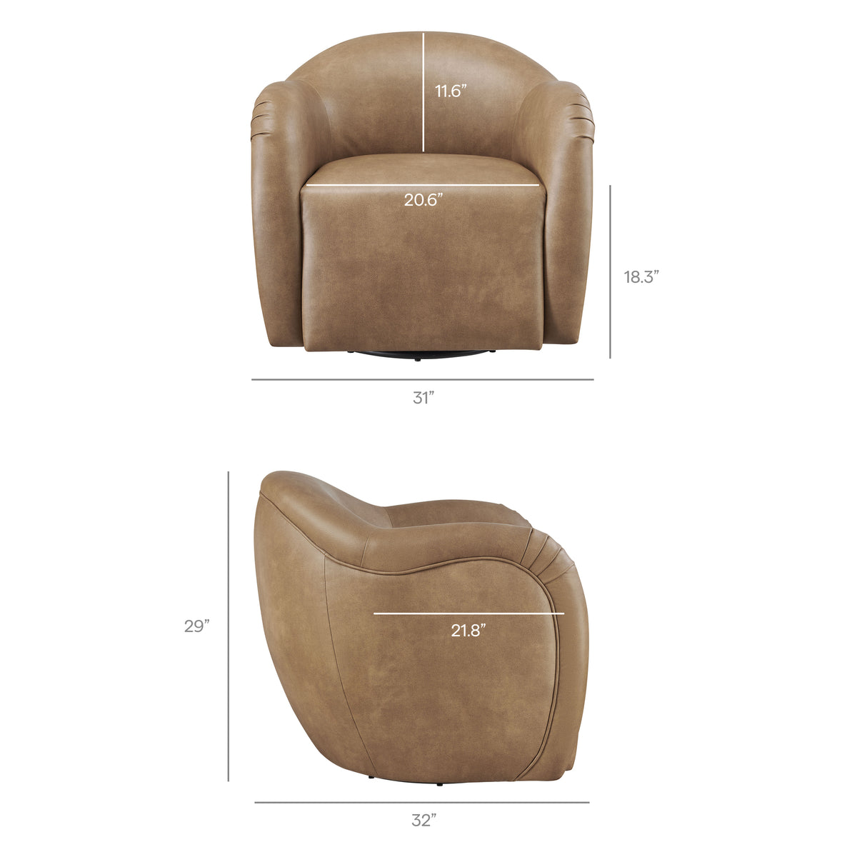 Compose Barrel Vegan Leather Swivel Armchair - Toast
