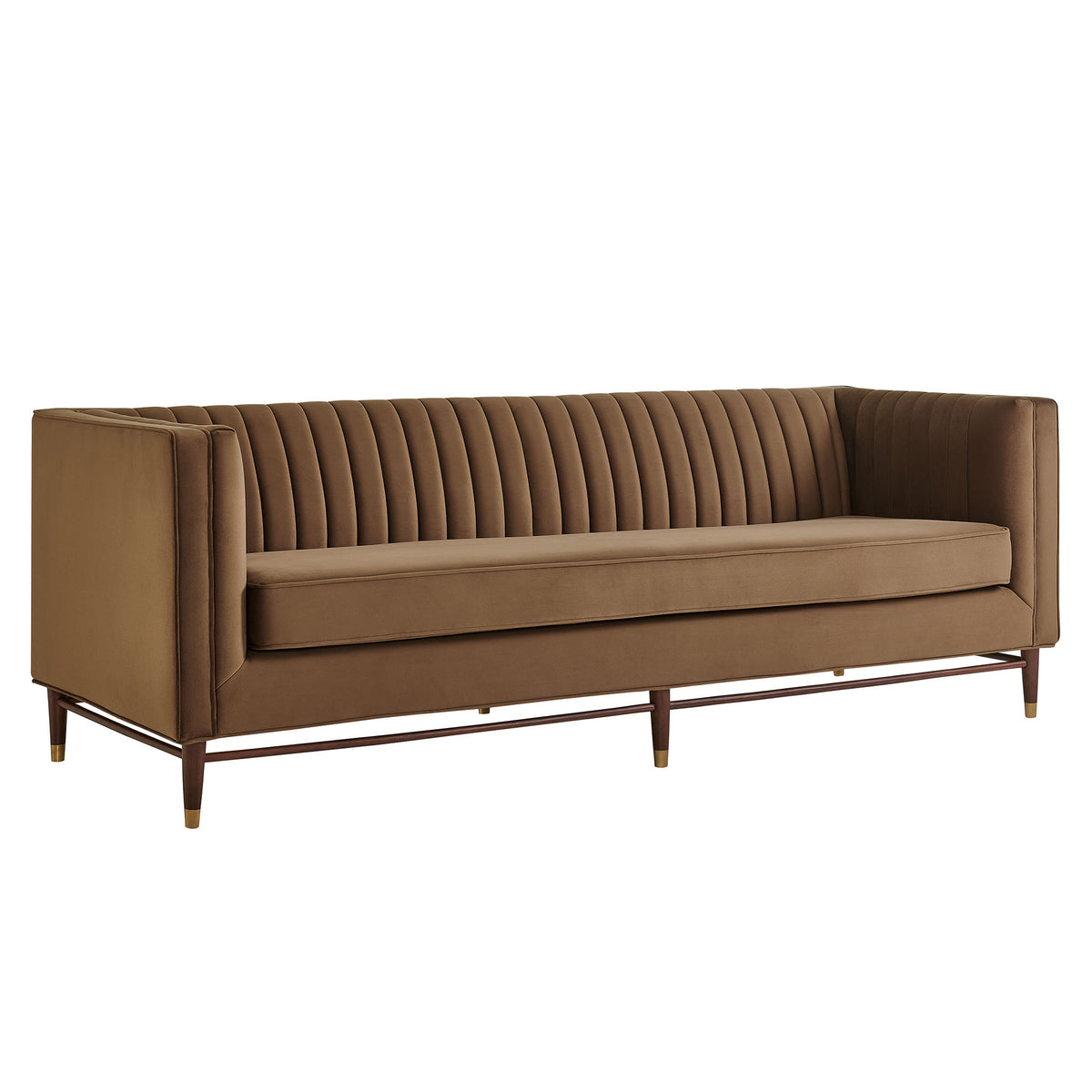 Devote 93 Inch Performance Velvet Channel Tufted Sofa - Carob