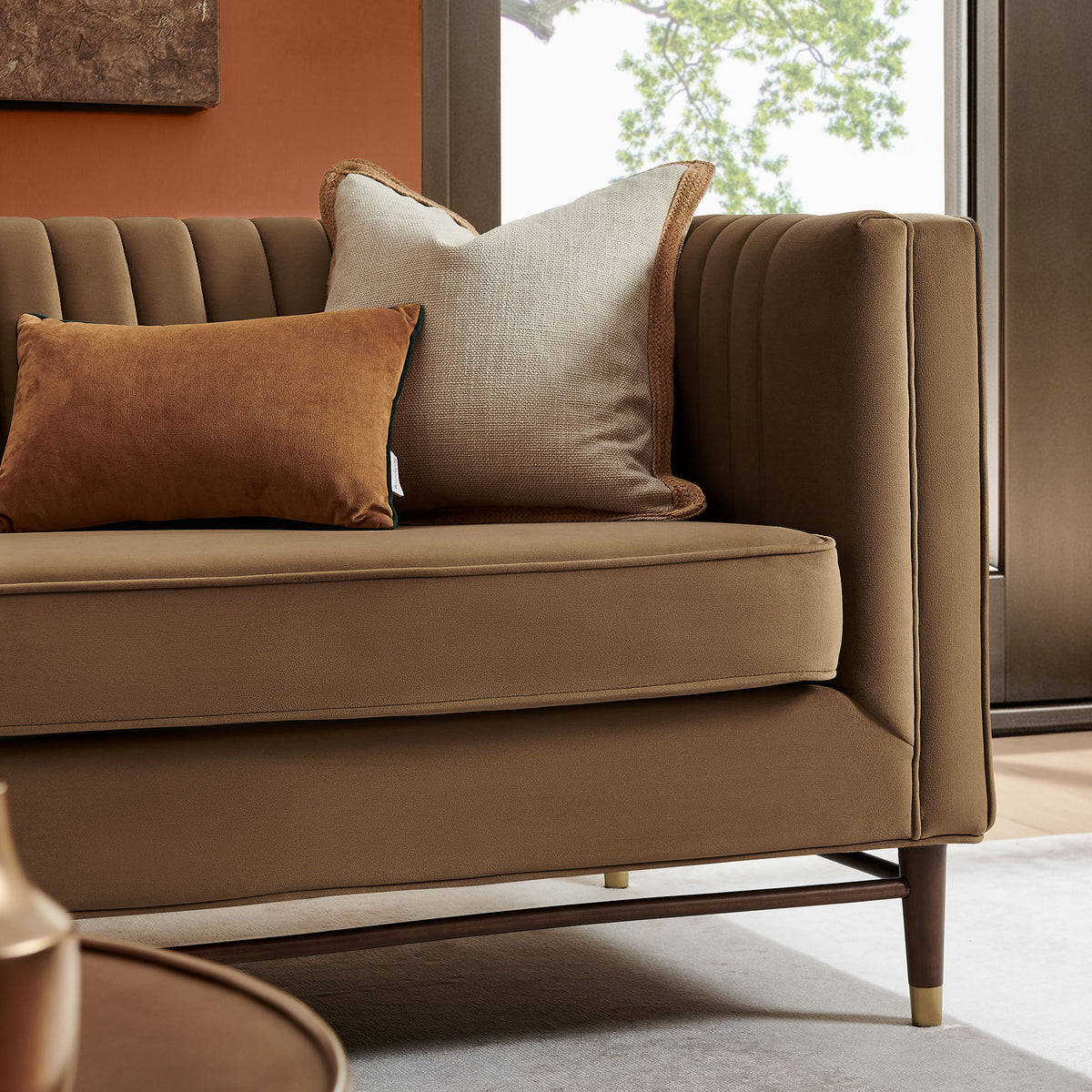 Devote 93 Inch Performance Velvet Channel Tufted Sofa - Carob