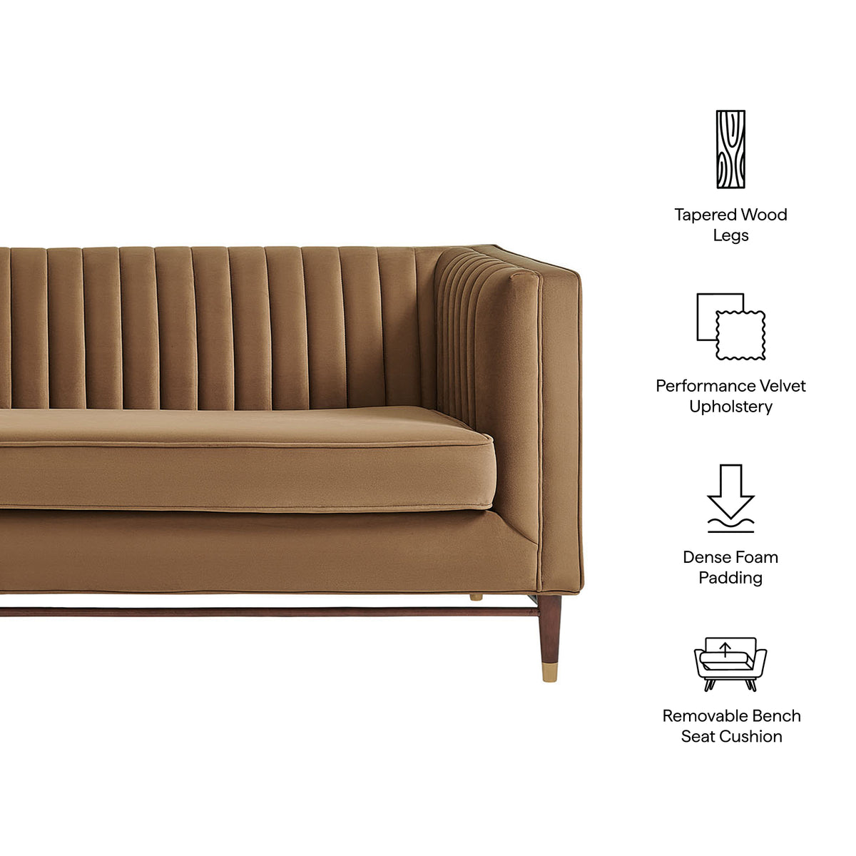 Devote 93 Inch Performance Velvet Channel Tufted Sofa - Carob