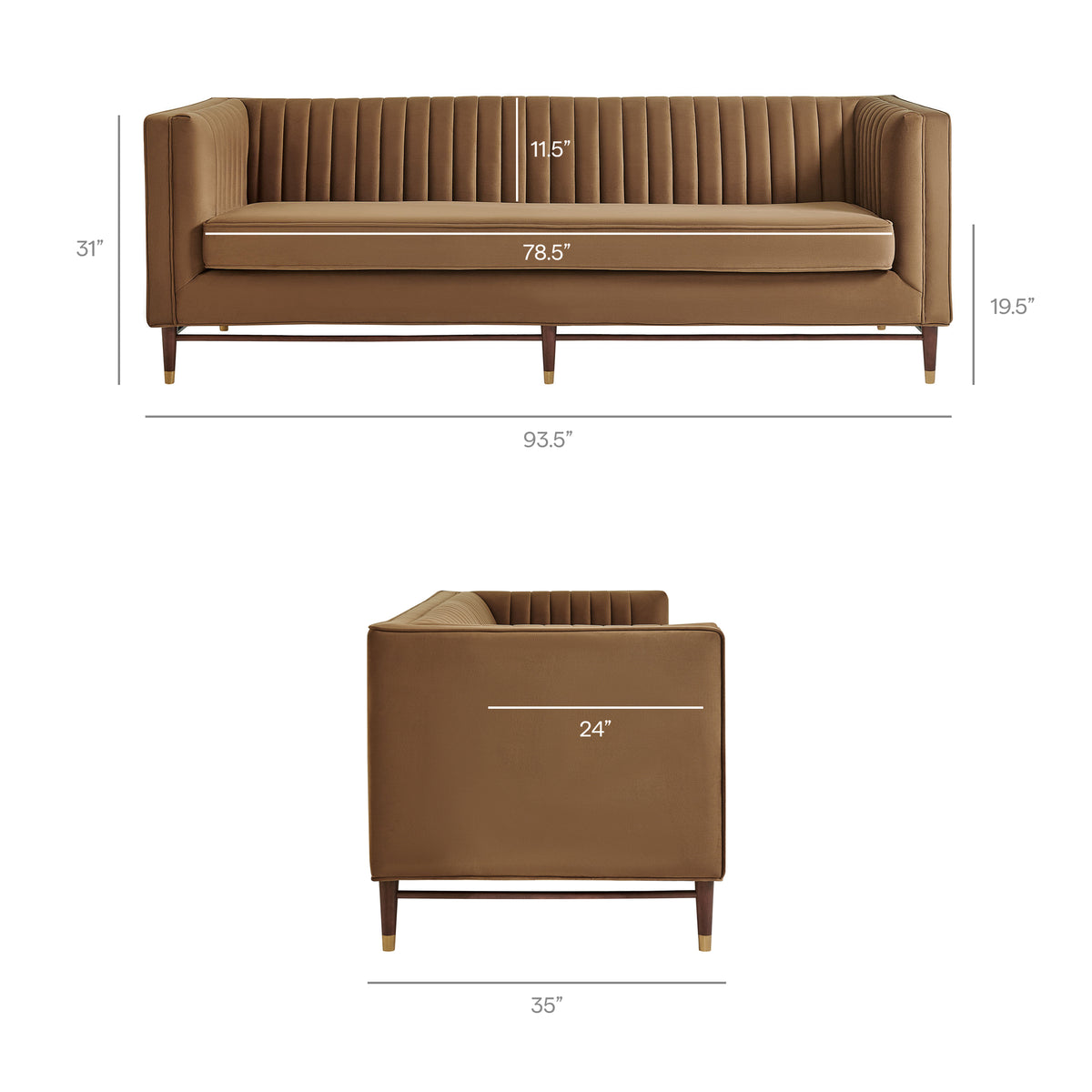 Devote 93 Inch Performance Velvet Channel Tufted Sofa - Carob