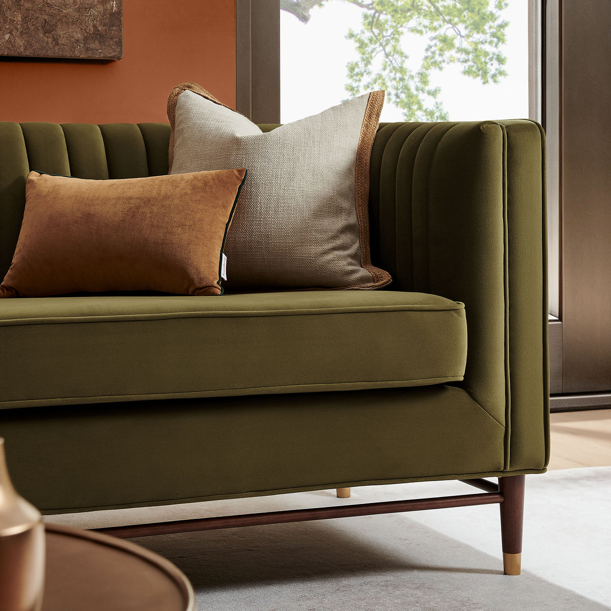 Devote 93 Inch Performance Velvet Channel Tufted Sofa - Cypress