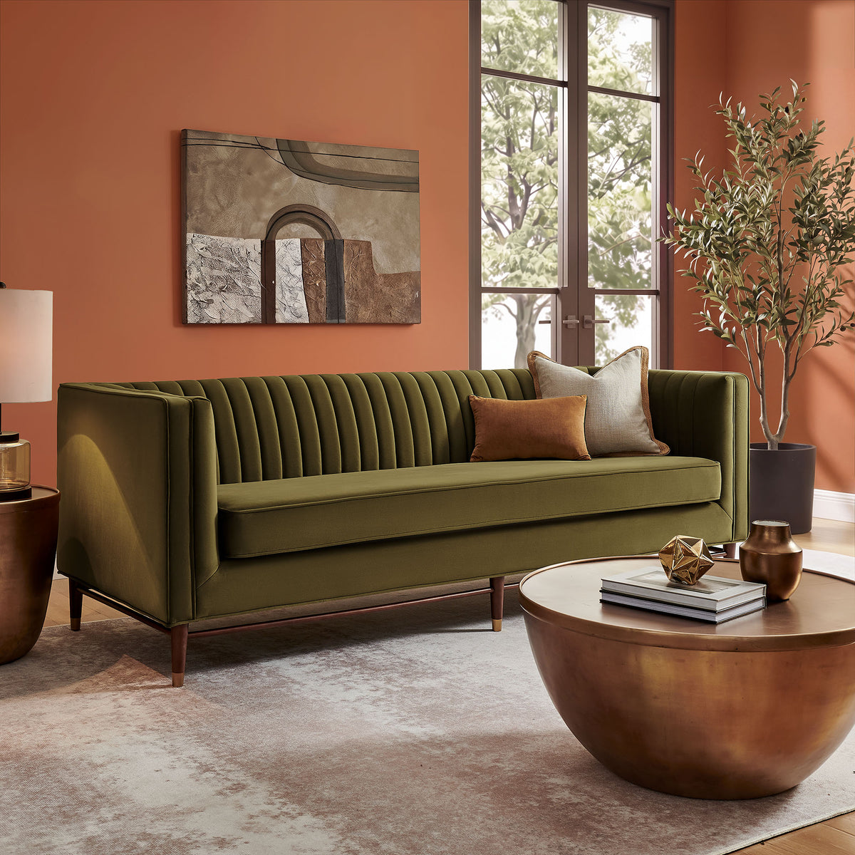 Devote 93 Inch Performance Velvet Channel Tufted Sofa - Cypress
