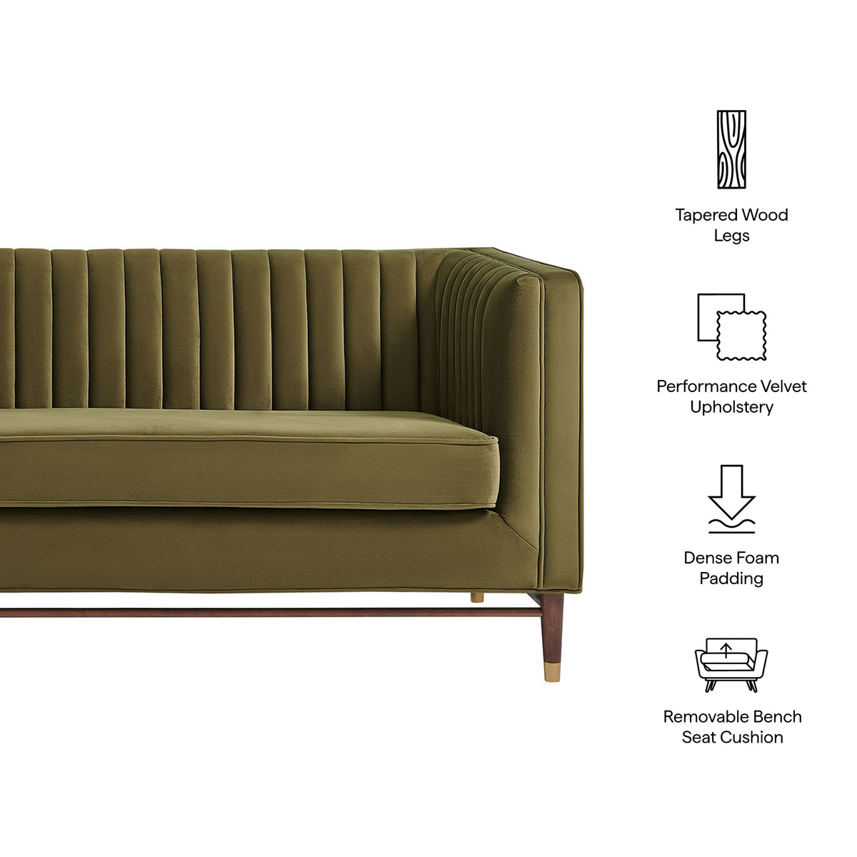 Devote 93 Inch Performance Velvet Channel Tufted Sofa - Cypress