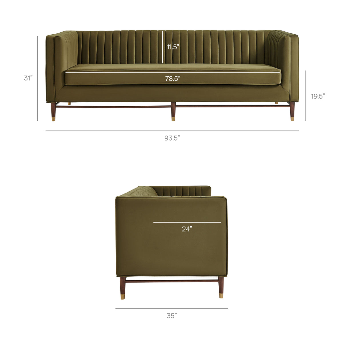 Devote 93 Inch Performance Velvet Channel Tufted Sofa - Cypress