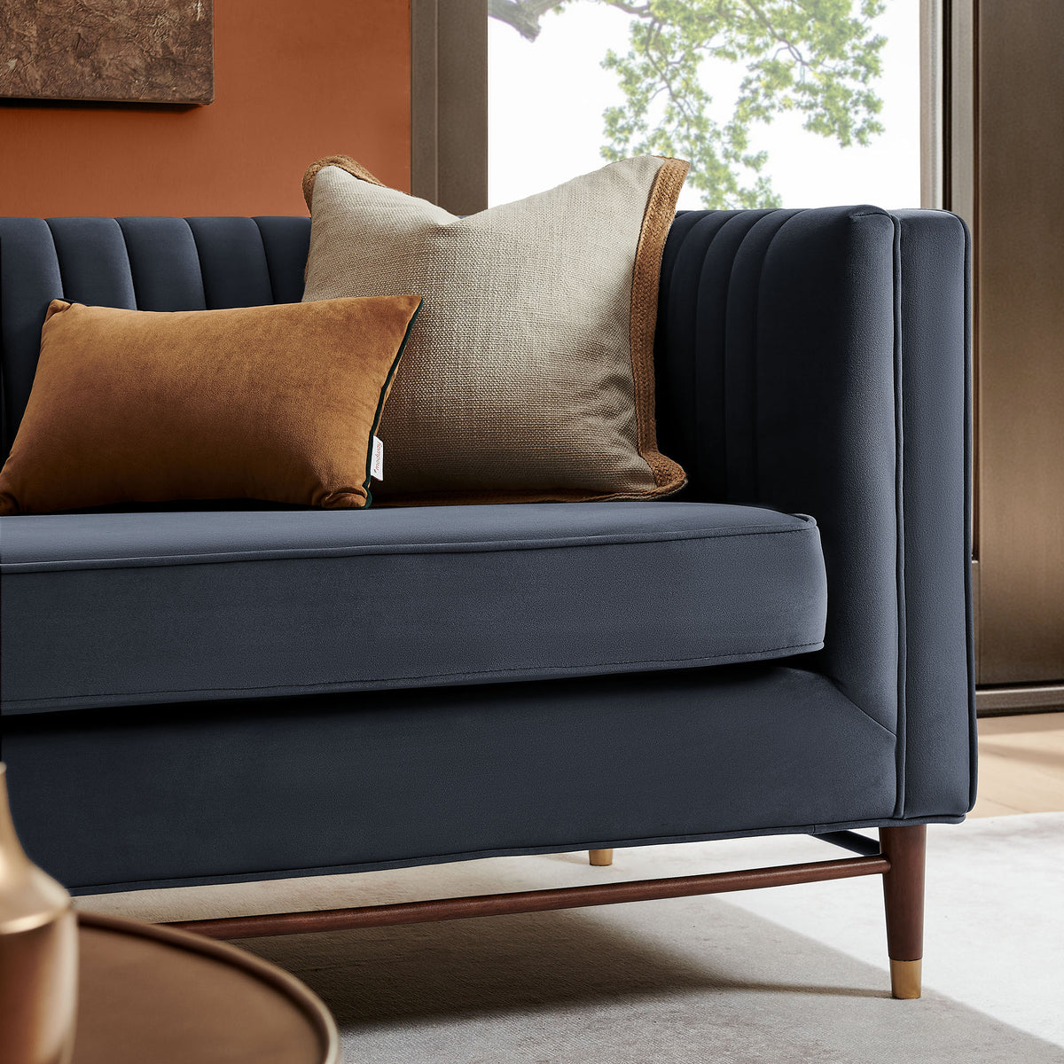 Devote 93 Inch Performance Velvet Channel Tufted Sofa - Marine
