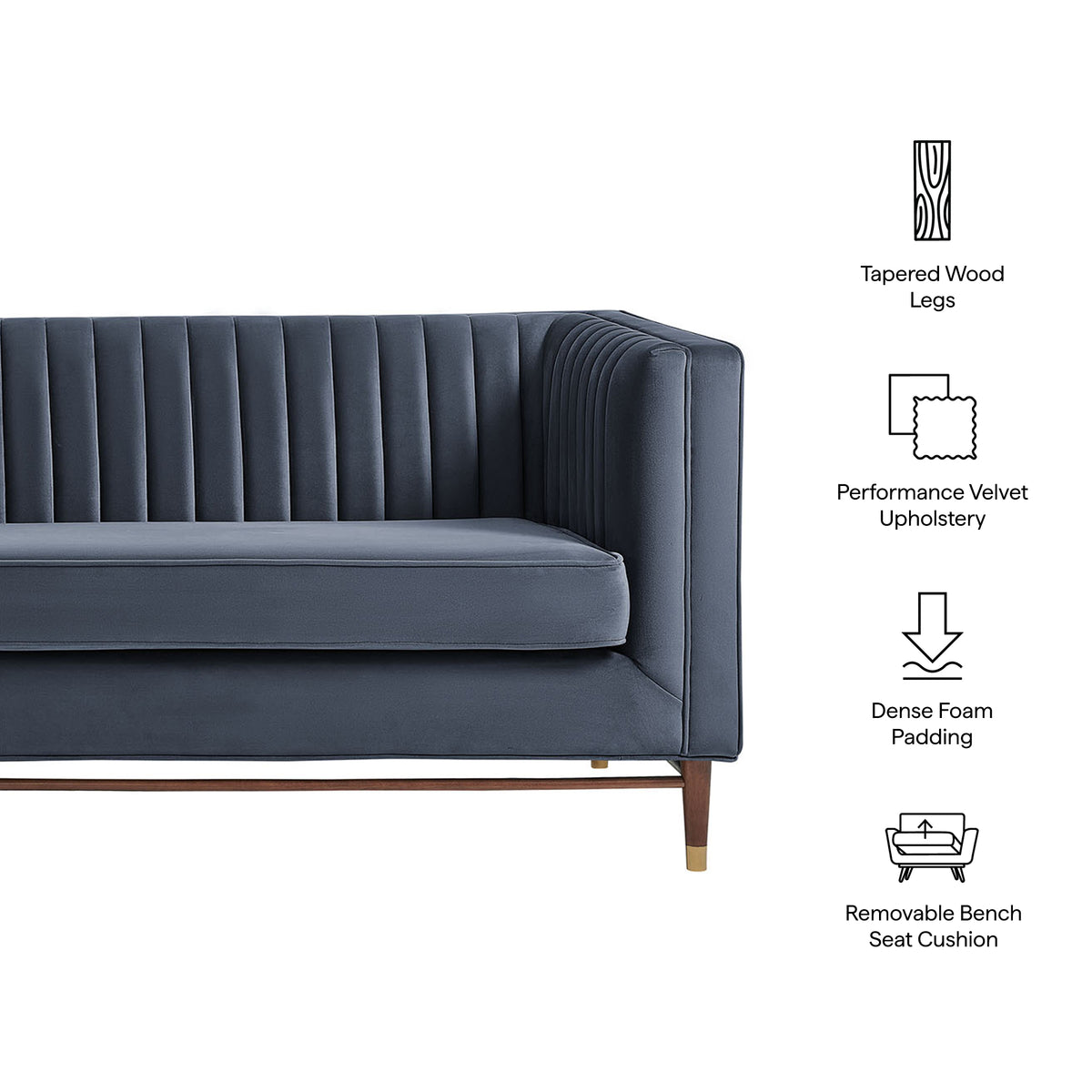 Devote 93 Inch Performance Velvet Channel Tufted Sofa - Marine