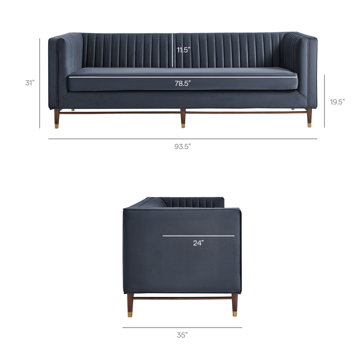 Devote 93 Inch Performance Velvet Channel Tufted Sofa - Marine