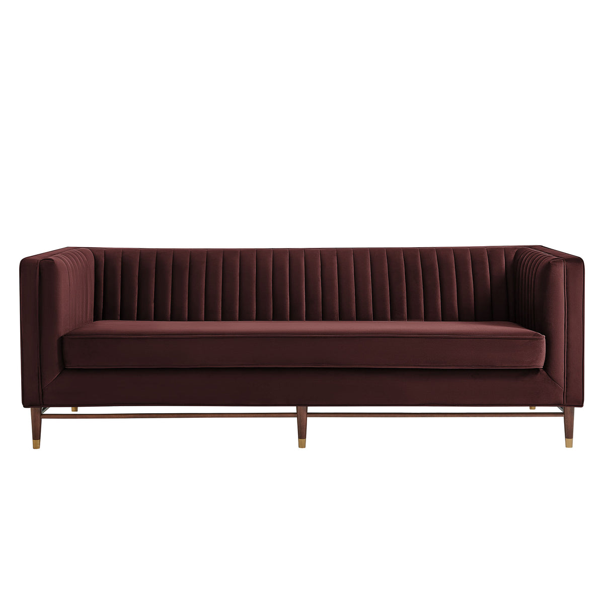 Devote 93 Inch Performance Velvet Channel Tufted Sofa - Mulberry