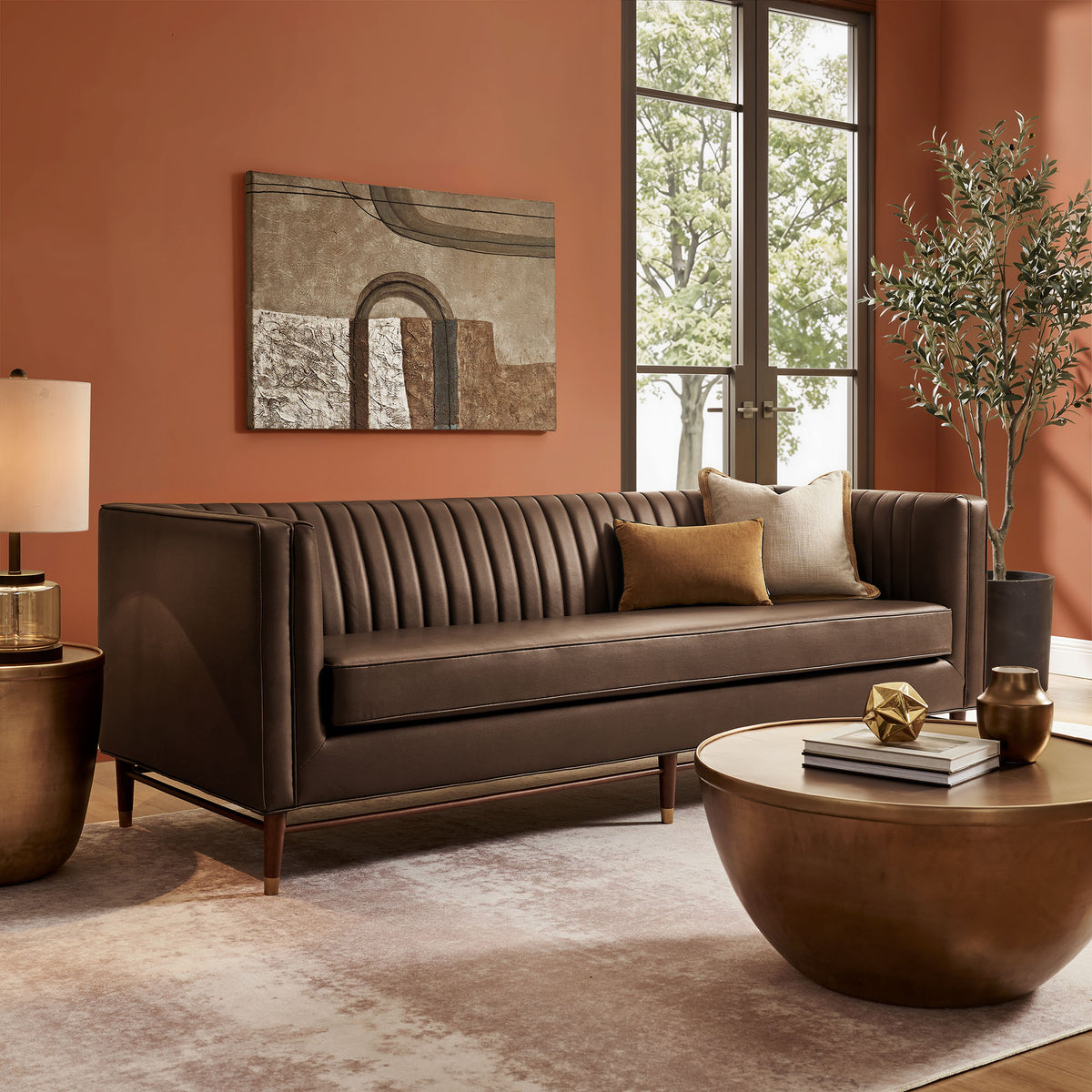 Devote 93 Inch Vegan Leather Channel Tufted Sofa - Espresso