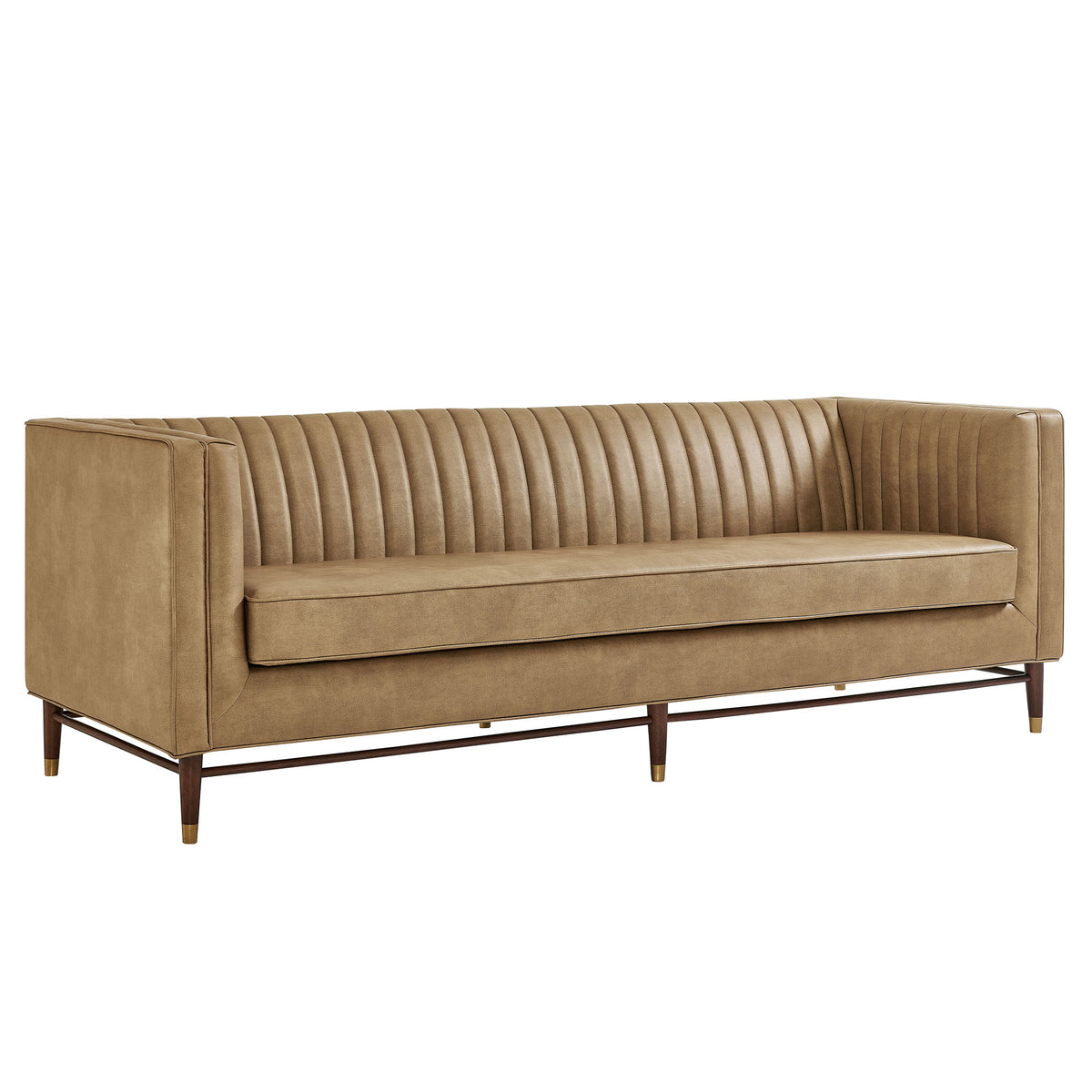Devote 93 Inch Vegan Leather Channel Tufted Sofa - Toast