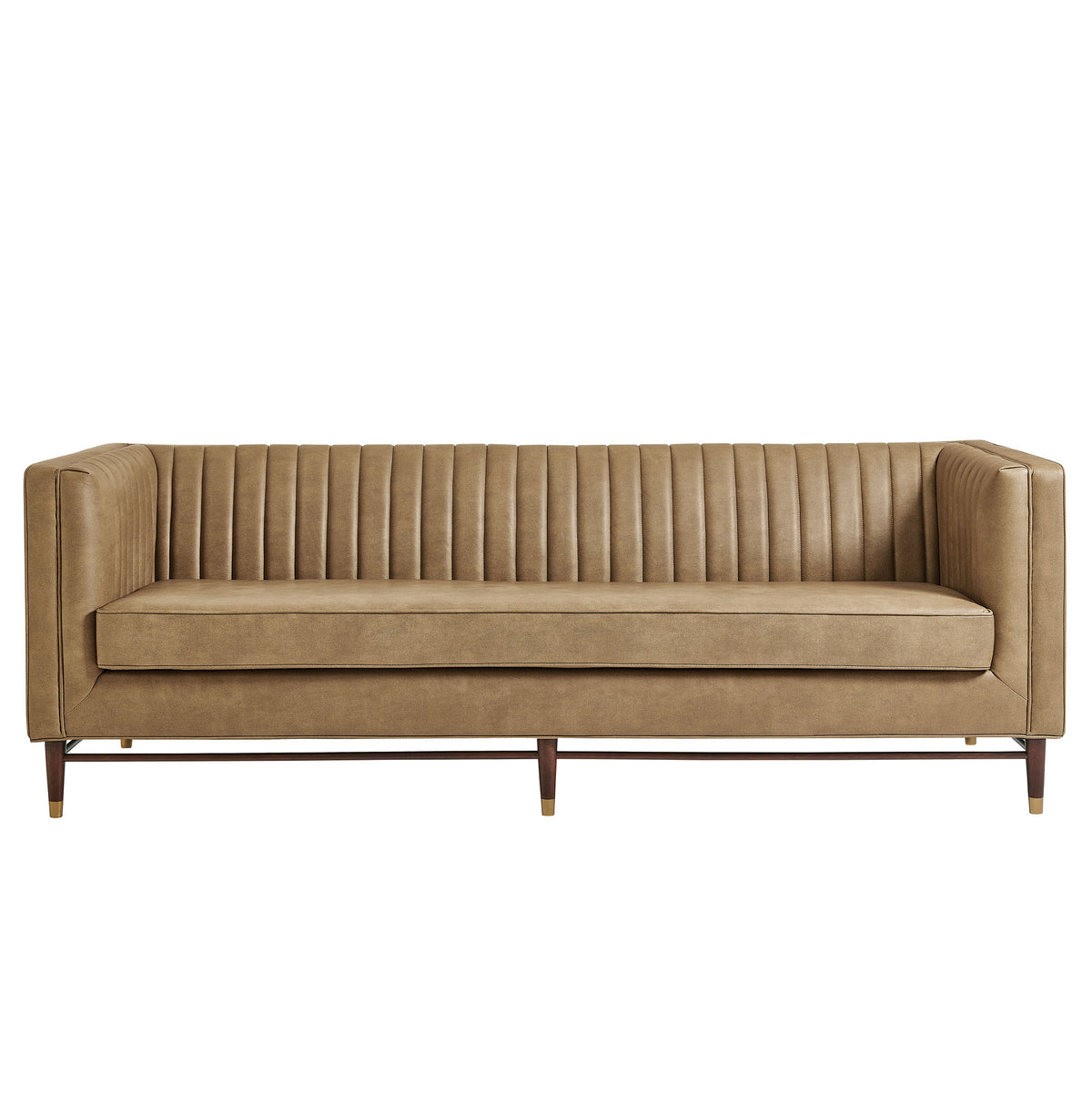 Devote 93 Inch Vegan Leather Channel Tufted Sofa - Toast