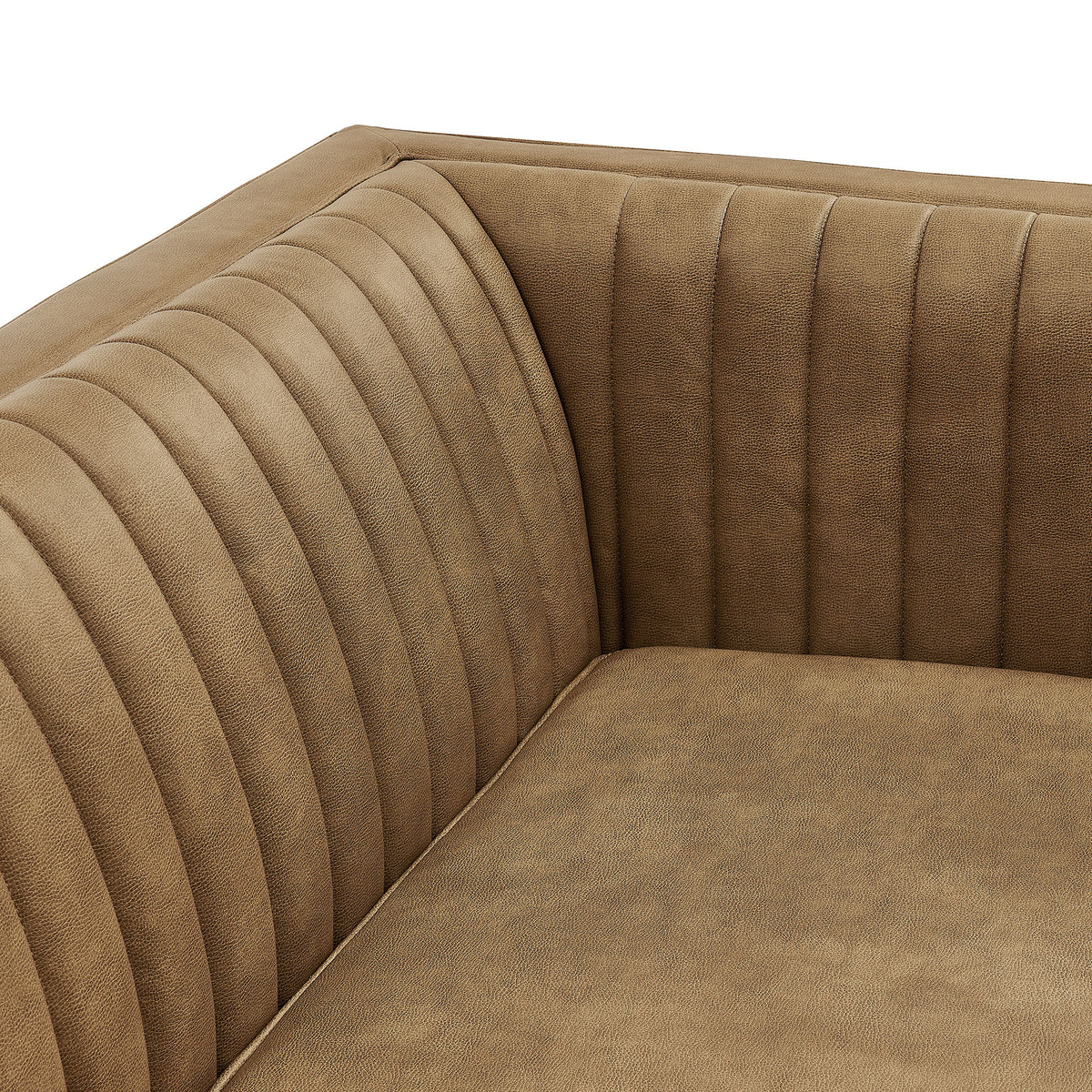 Devote 93 Inch Vegan Leather Channel Tufted Sofa - Toast