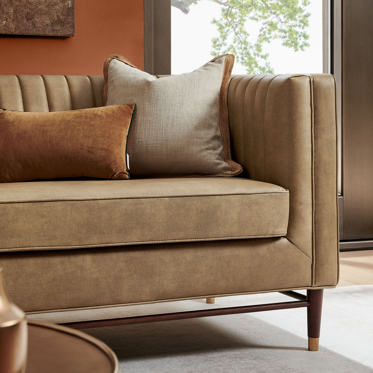 Devote 93 Inch Vegan Leather Channel Tufted Sofa - Toast