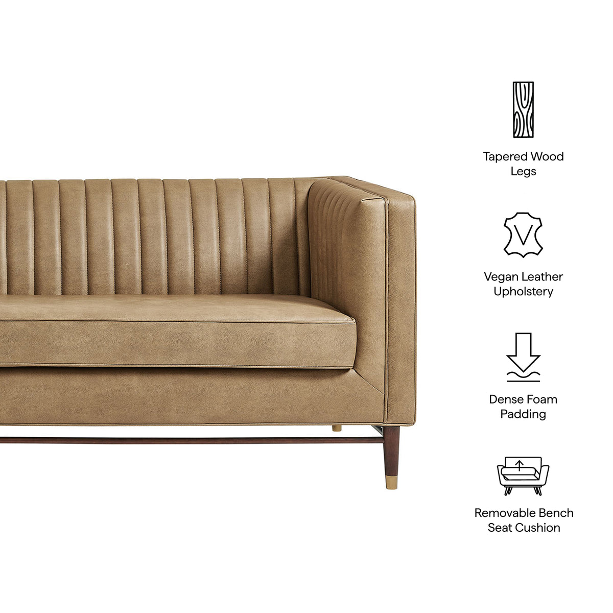 Devote 93 Inch Vegan Leather Channel Tufted Sofa - Toast
