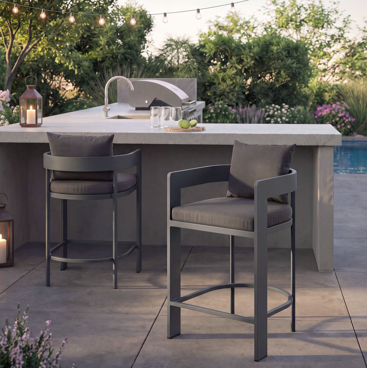 Tahoe Outdoor Patio Patio Aluminum Counter Stools Set of 2 - Charcoal