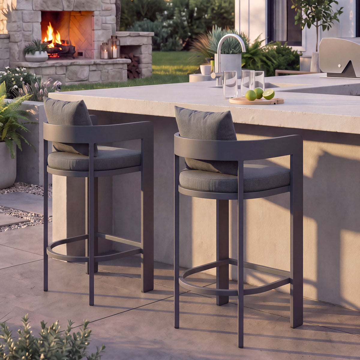 Tahoe Outdoor Patio Patio Aluminum Counter Stools Set of 2 - Charcoal
